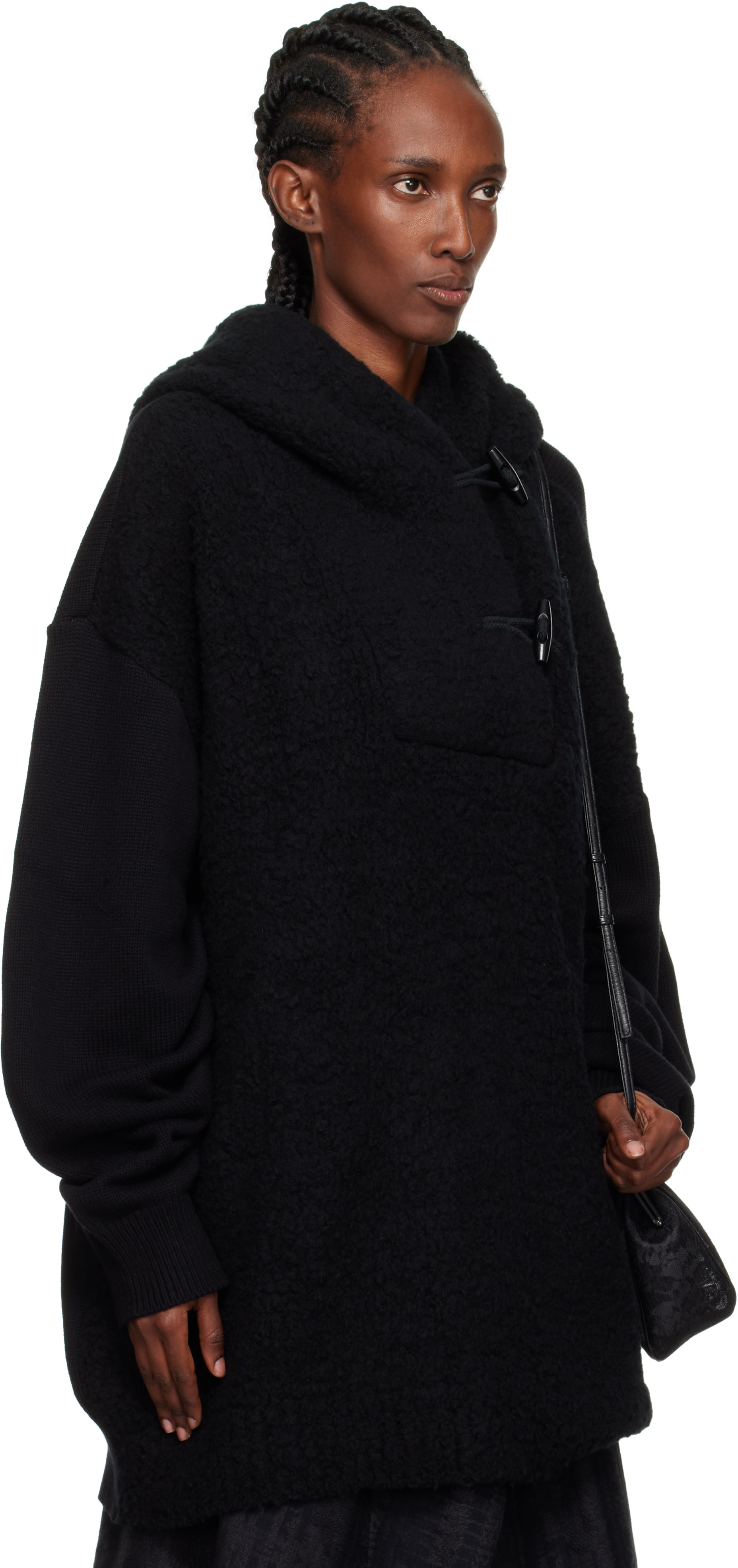 Y's - Pull à capuche noir à autobloqueurs