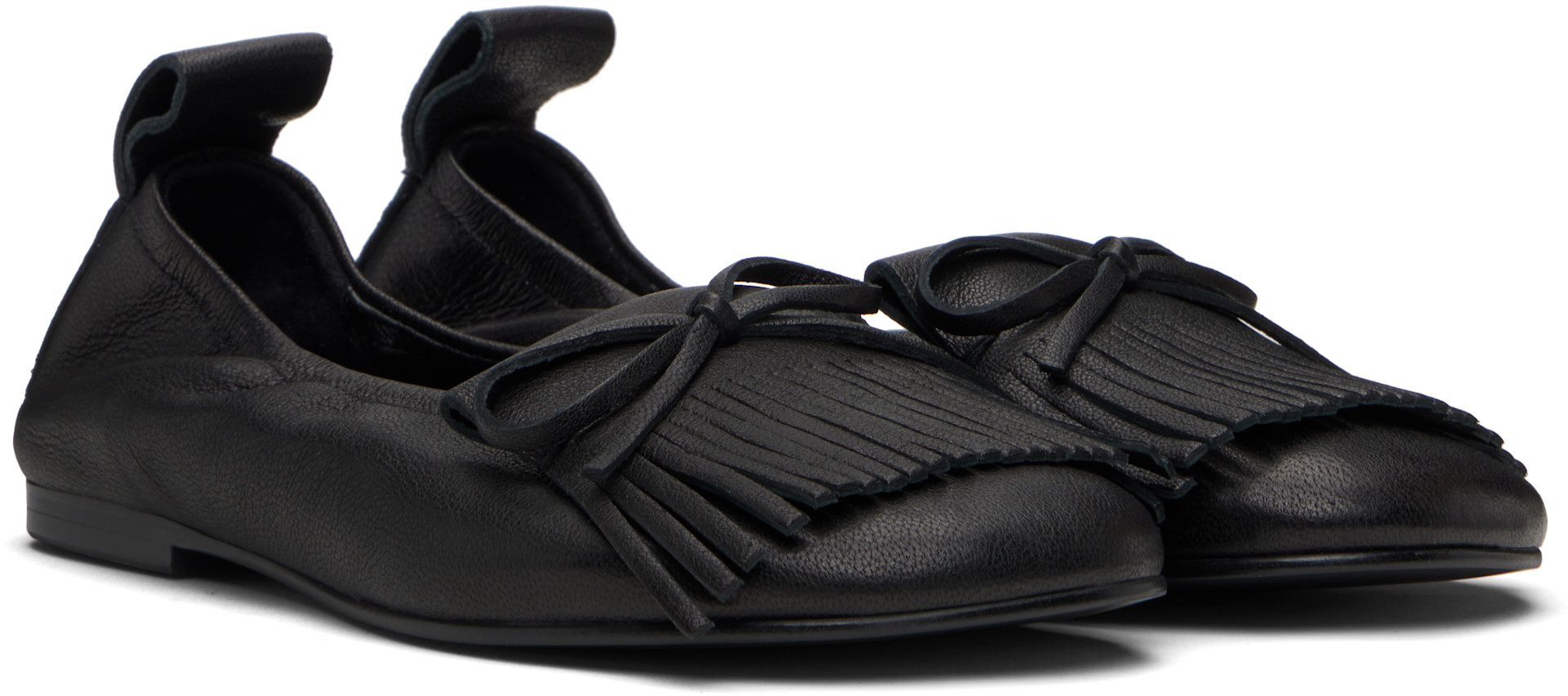 OPEN YY: Black Bun Fringe Ballerina Flats | SSENSE Puerto Rico