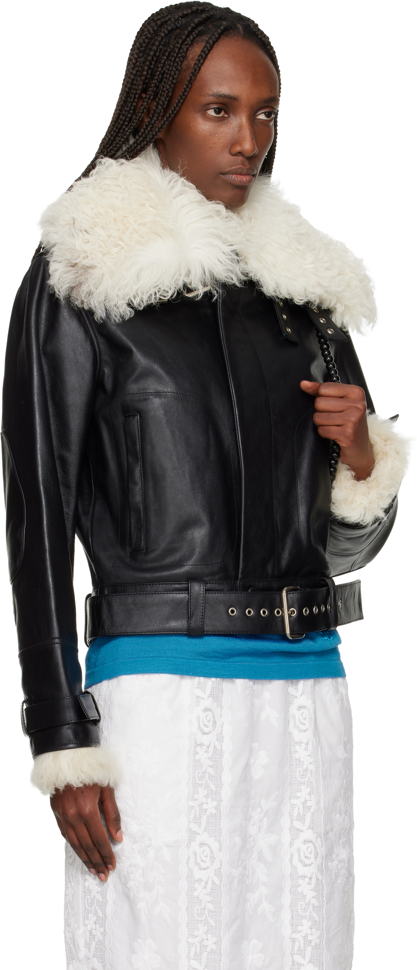 Wales Bonner: Black 'The Bridge' Leather Jacket | SSENSE