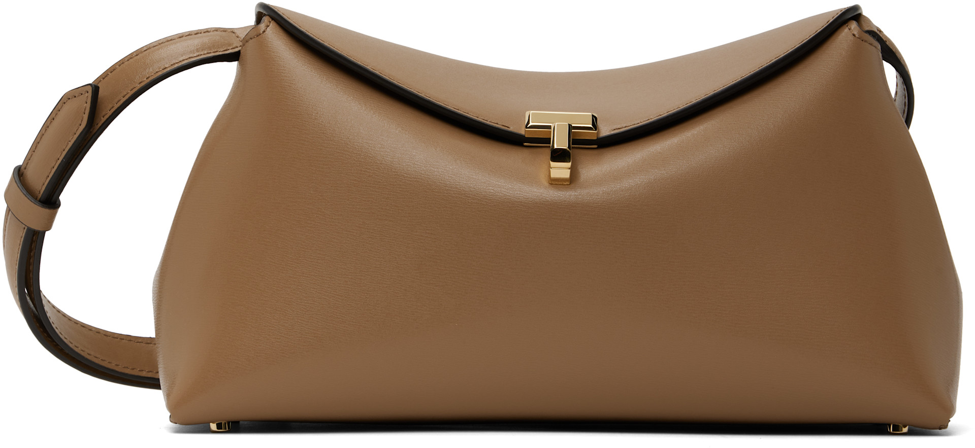 TOTEME: Taupe T-Lock Leather Clutch | SSENSE Canada
