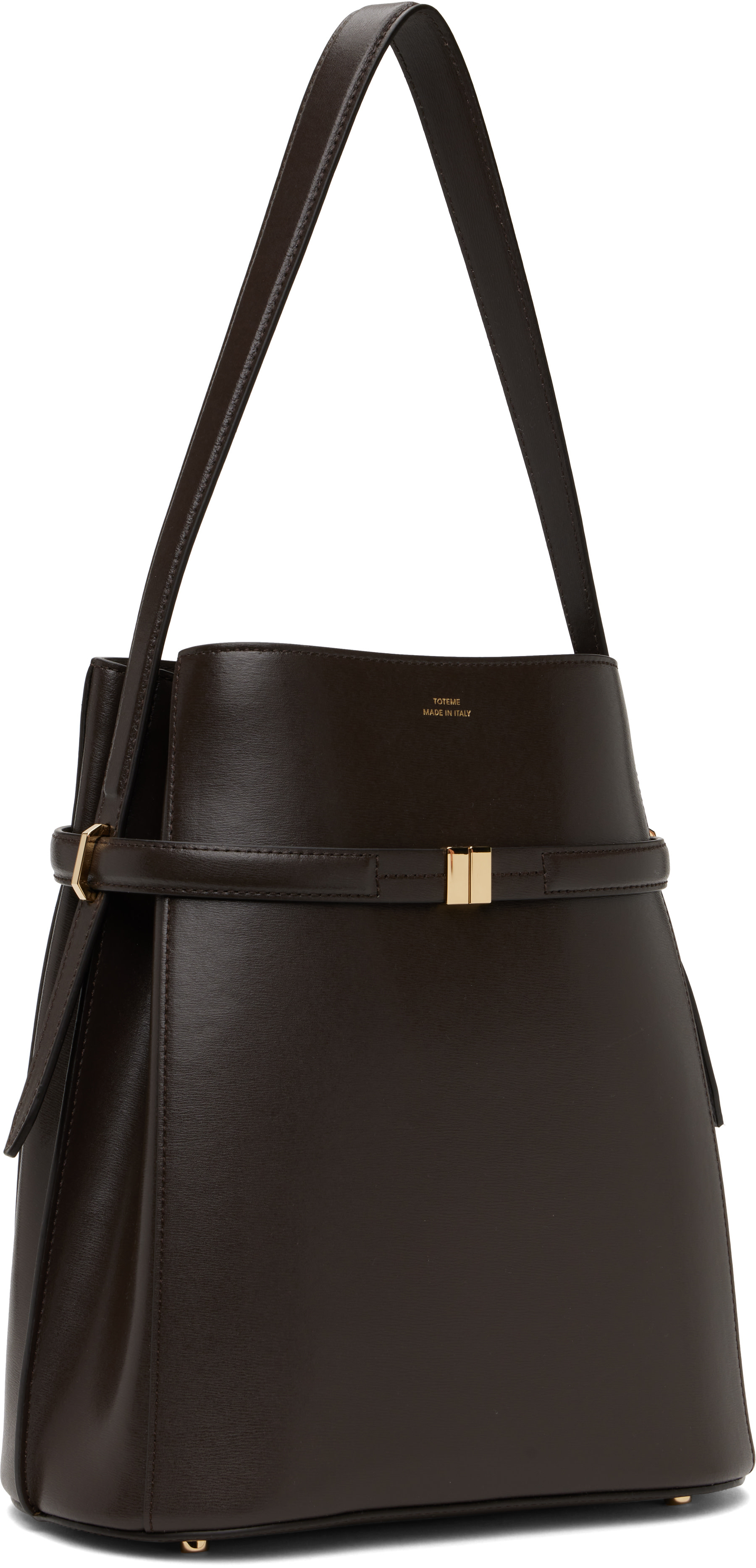 TOTEME: Brown Belted Leather Bucket Bag | SSENSE