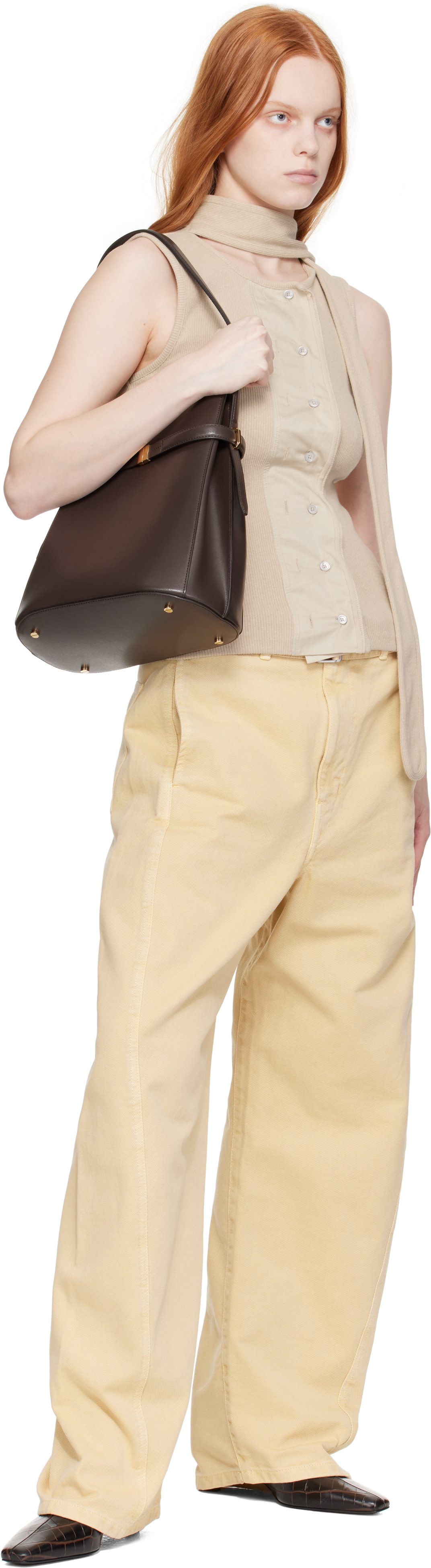 TOTEME: Brown Belted Leather Bucket Bag | SSENSE