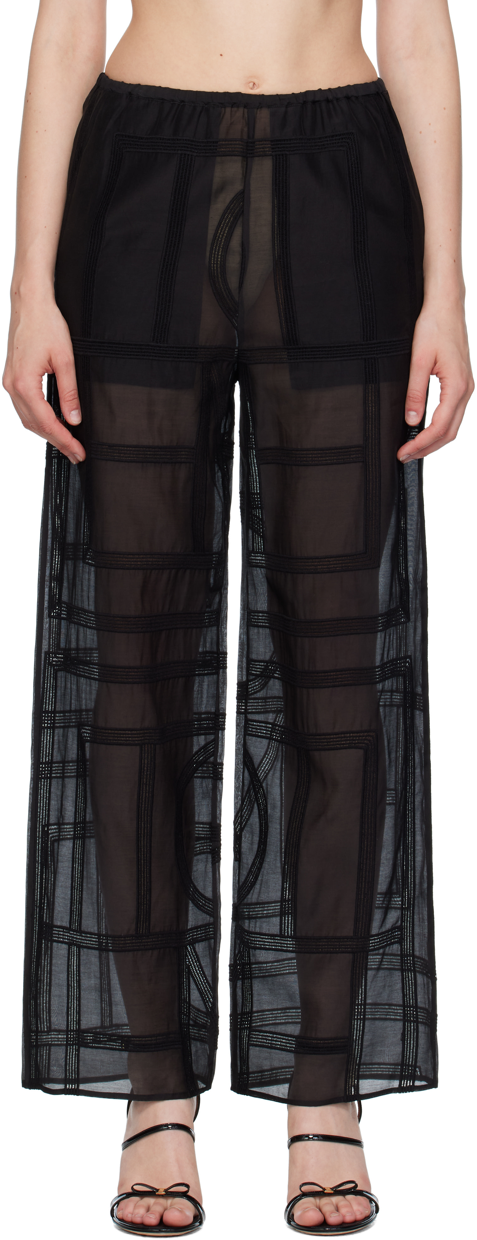 TOTEME: Black Monogram Crochet PJ Lounge Pants | SSENSE