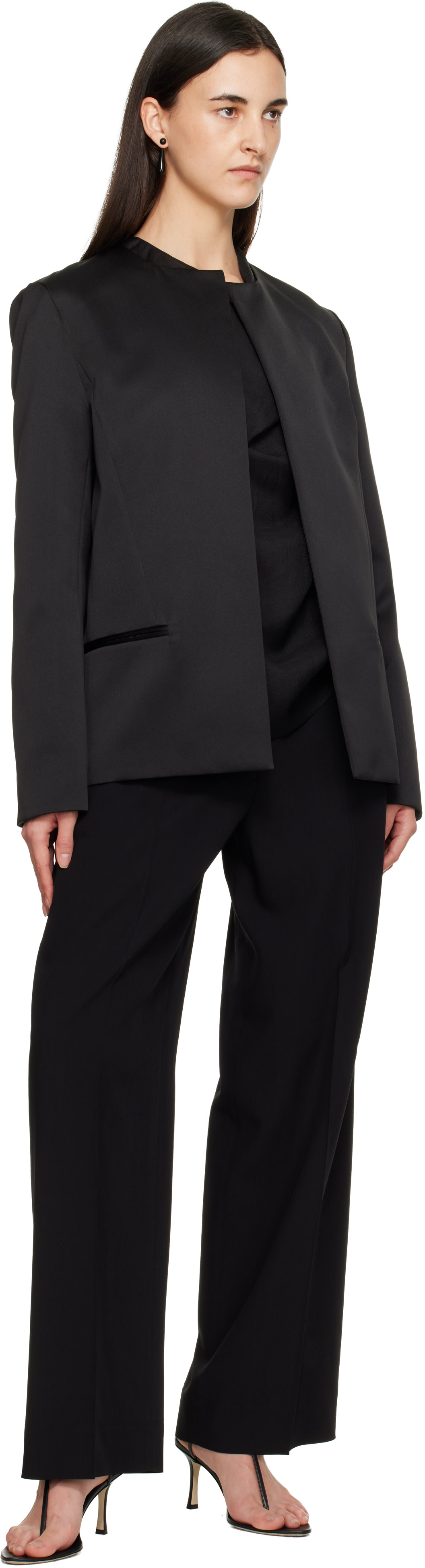 TOTEME: Black Wide Fluid Trousers | SSENSE