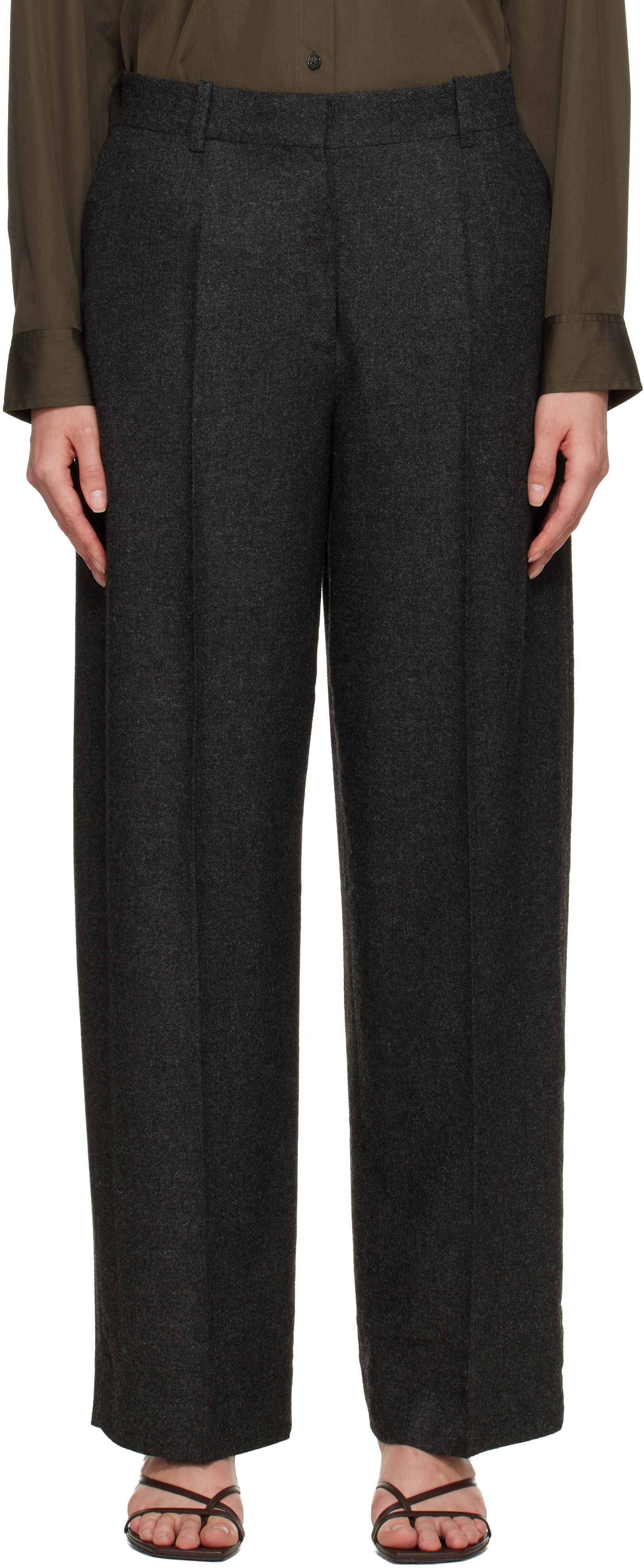 TOTEME - Pantalon ample gris en flanelle