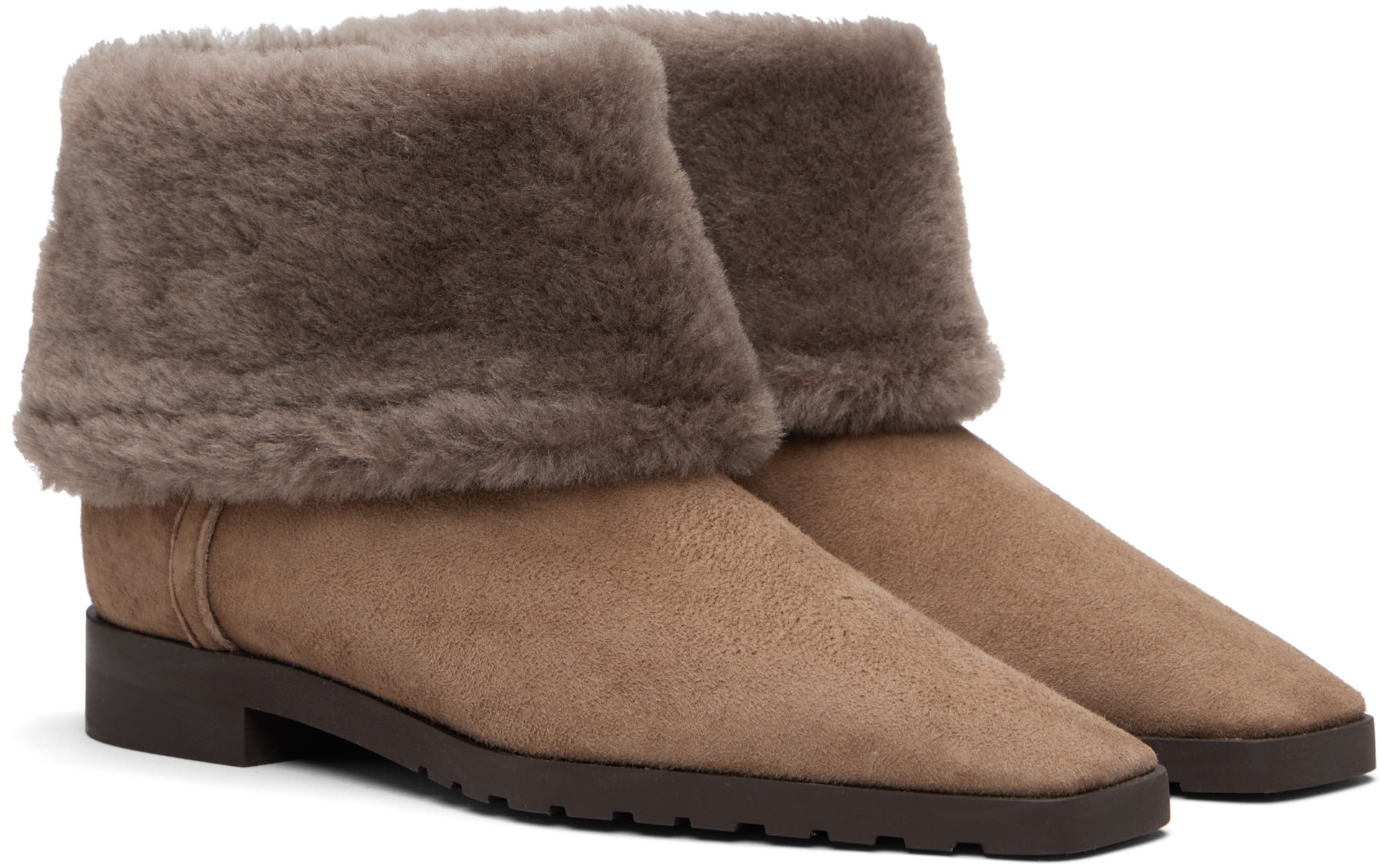 TOTEME: Beige Fold-Down Shearling Boots | SSENSE