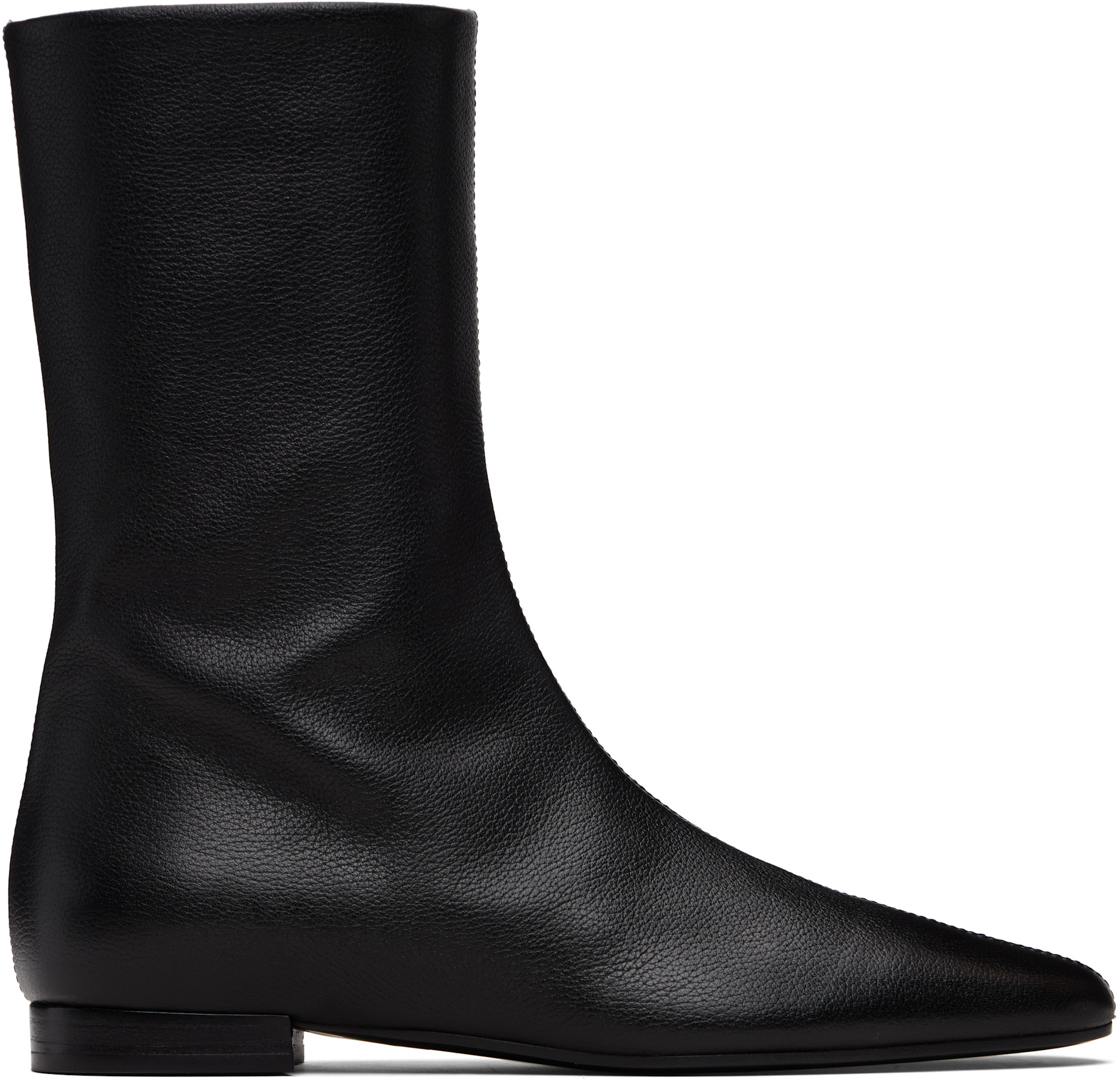TOTEME: Black Grained Leather Ankle Boots | SSENSE
