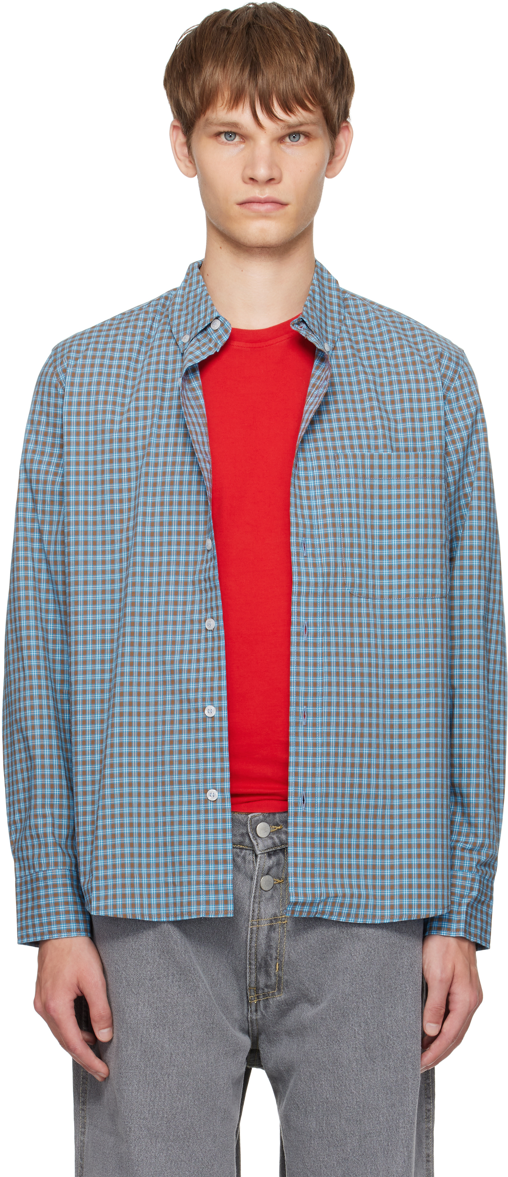 Gimaguas: Blue & Brown Jeremy LS Shirt | SSENSE South Korea