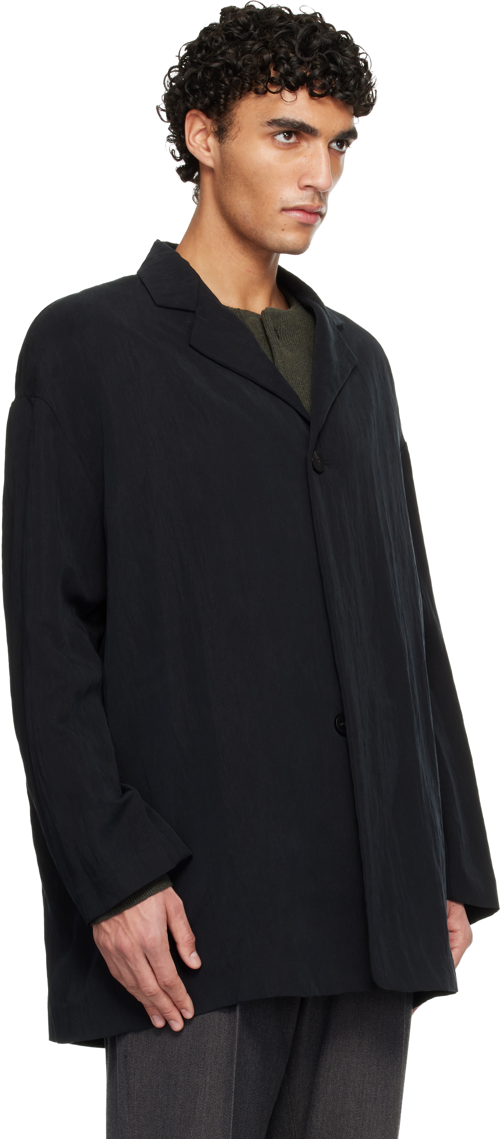 Fear of God: Black Tencel Nylon Unlined Relaxed Blazer | SSENSE