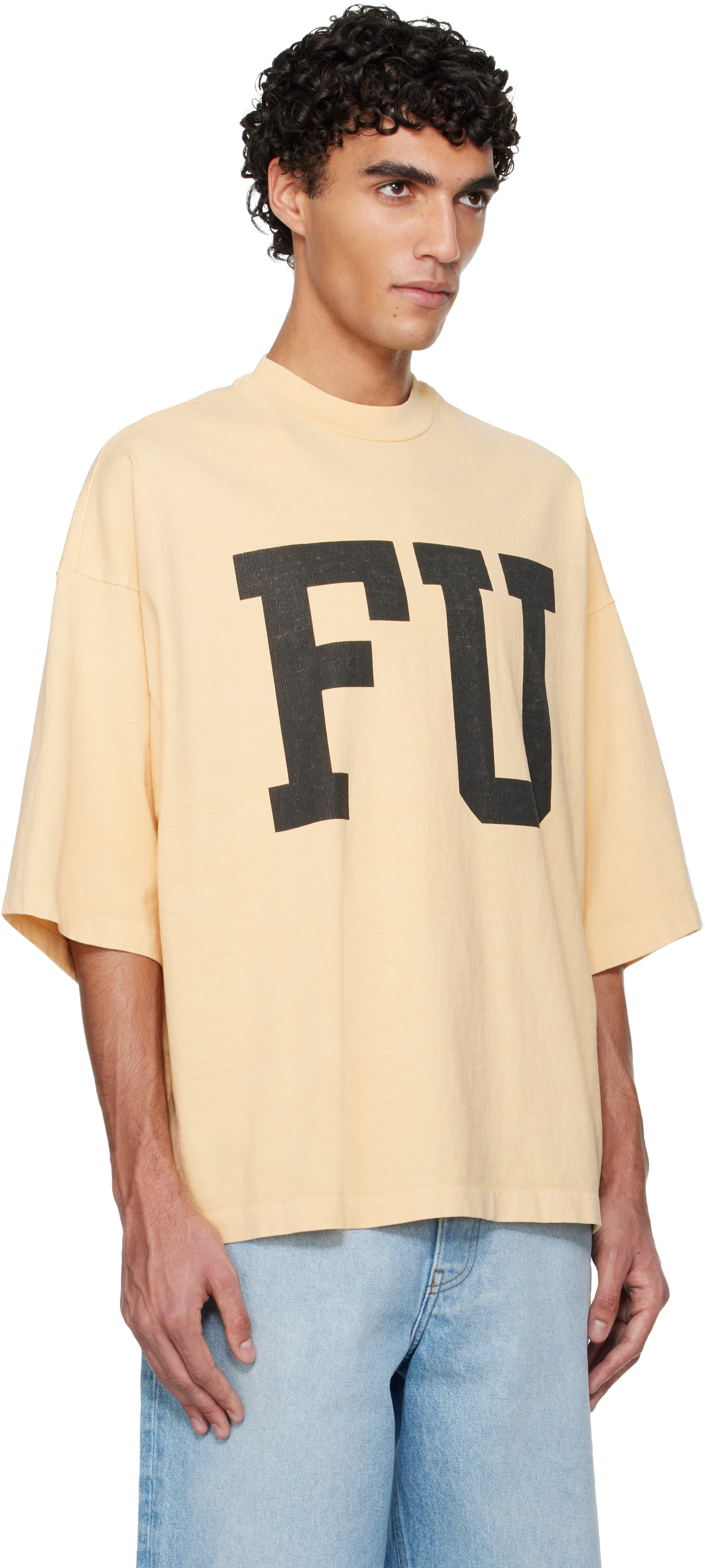 Fear of God: イエロー 'FU' リラックス Tシャツ | SSENSE 日本