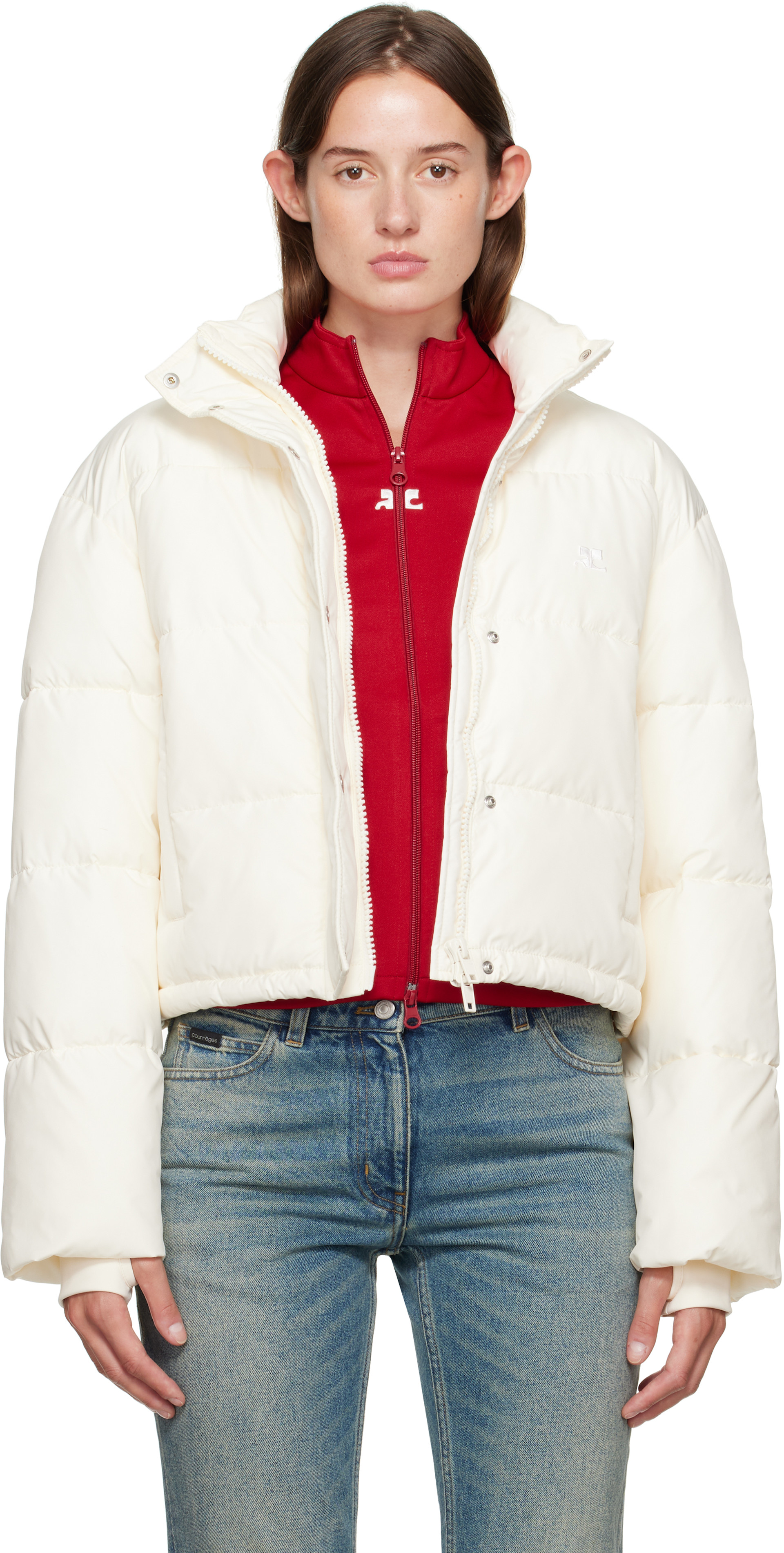Courrèges - Blouson matelassé écourté blanc cassé
