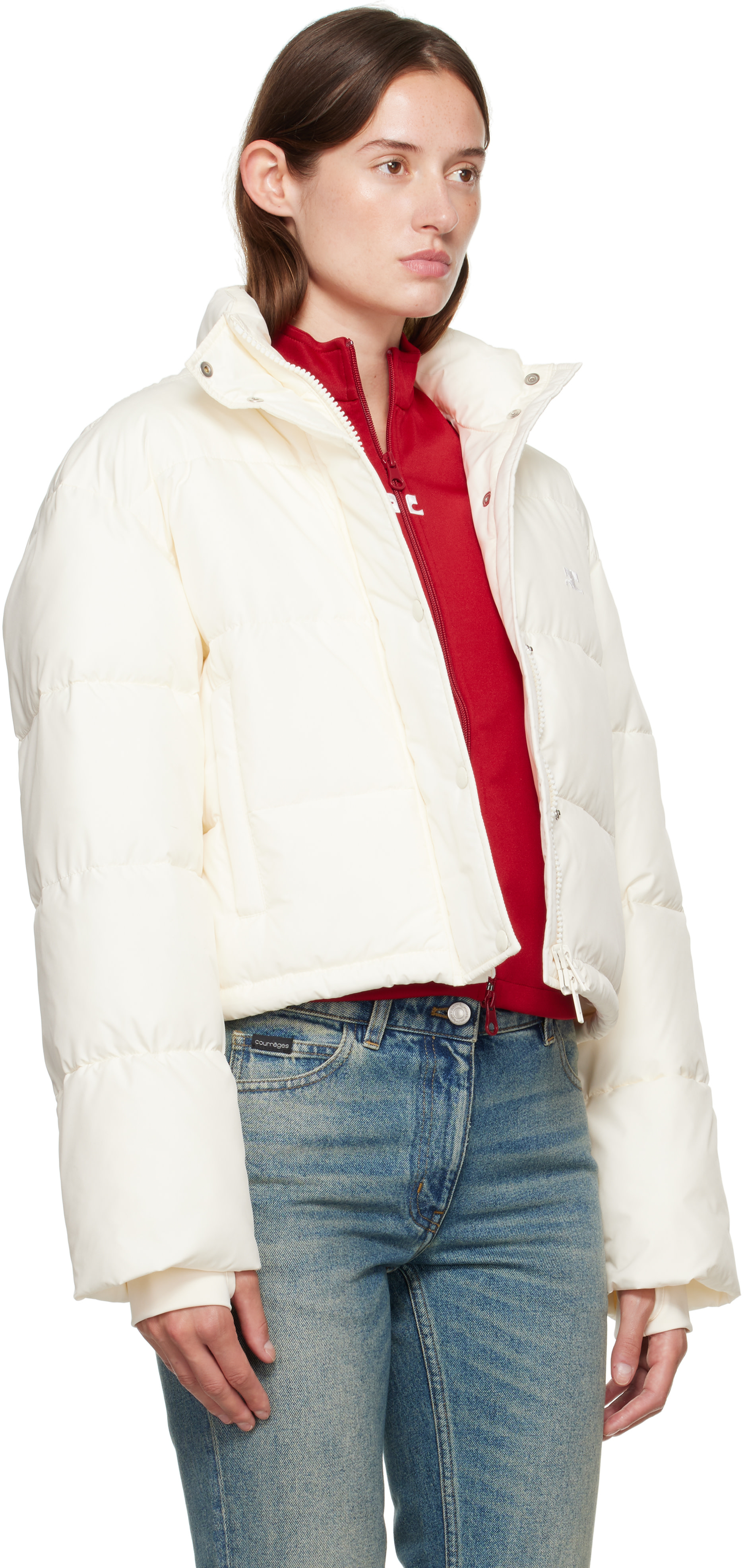 Courrèges - Blouson matelassé écourté blanc cassé