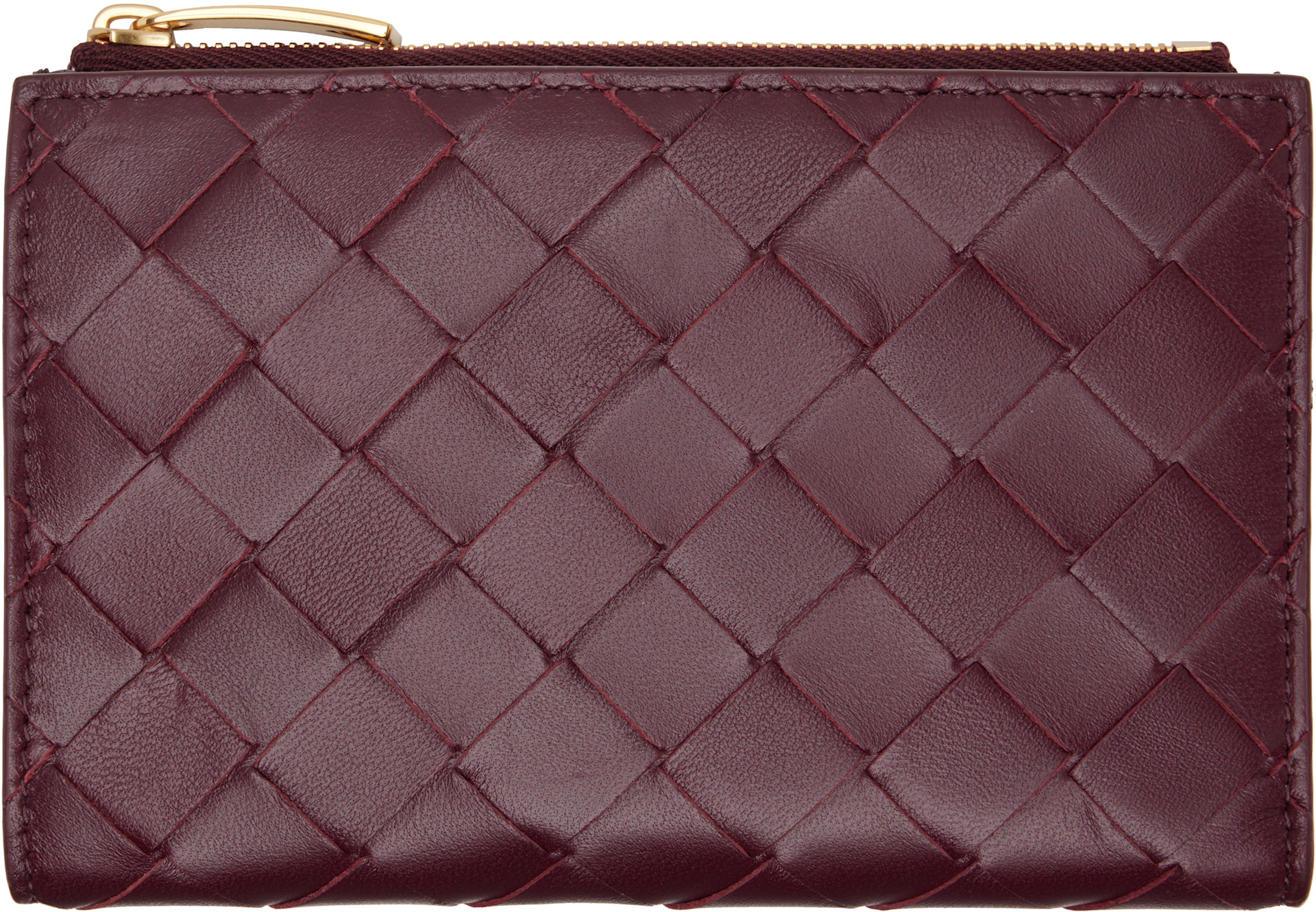 Bottega Veneta: Burgundy Intrecciato Medium Bi-Fold Wallet | SSENSE