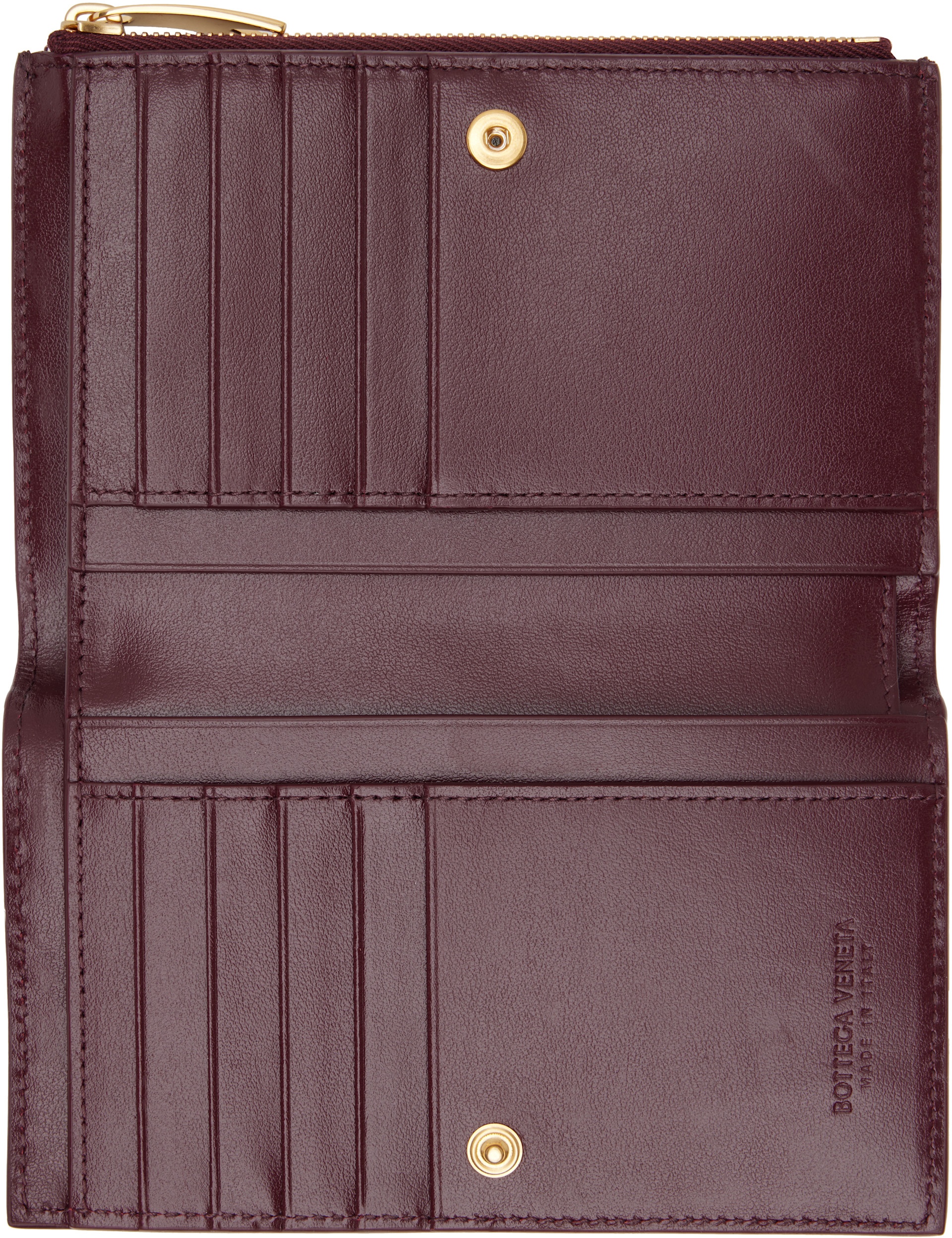 Bottega Veneta: Burgundy Intrecciato Medium Bi-Fold Wallet | SSENSE