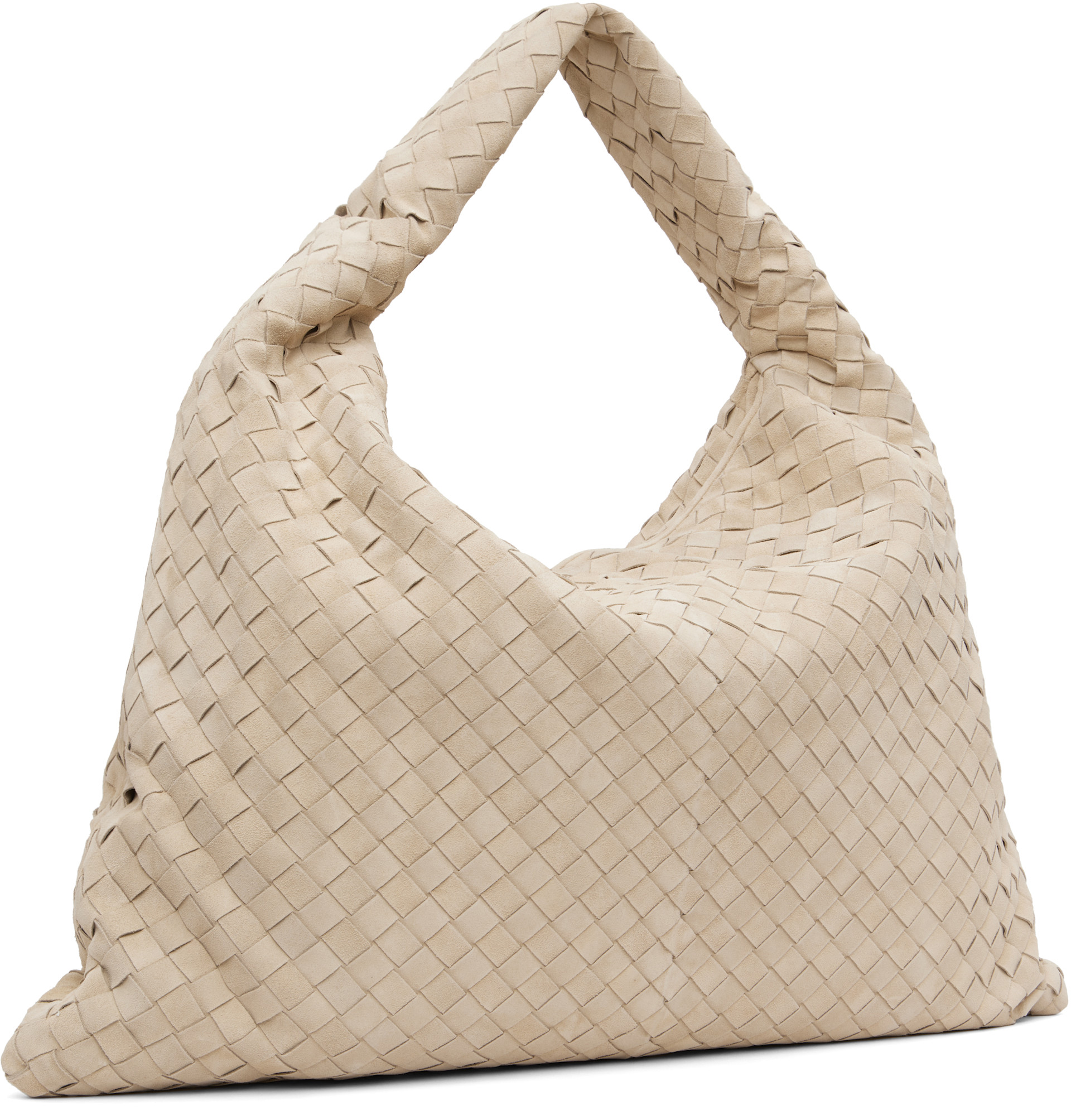 BOTTEGA VENETA ベージュ編み込みバッグ Bottega Veneta: Beige Large Hop Bag | SSENSE Canada