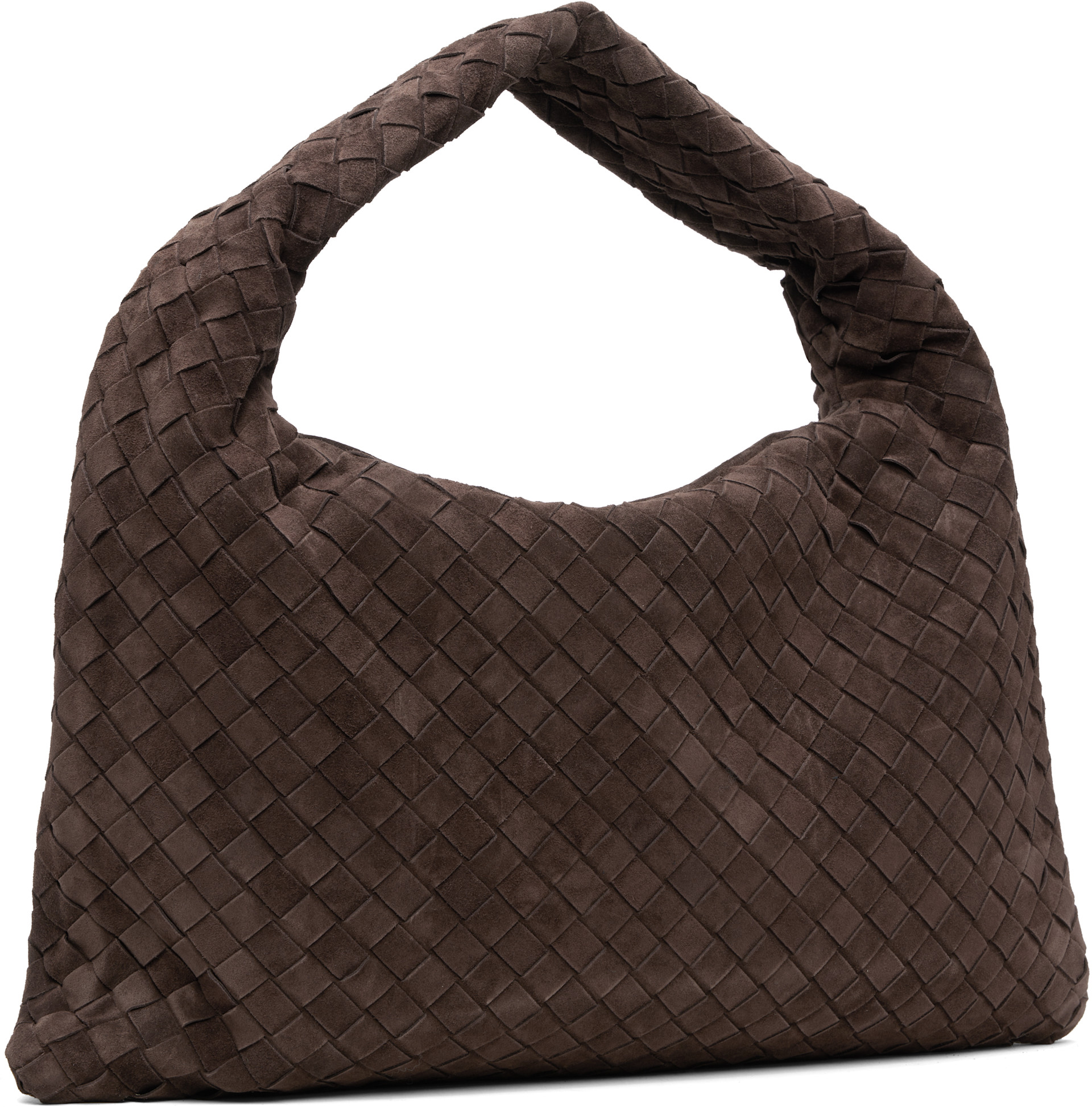 Bottega Veneta: ブラウン ニュー スモール Hop Intrecciato スエード