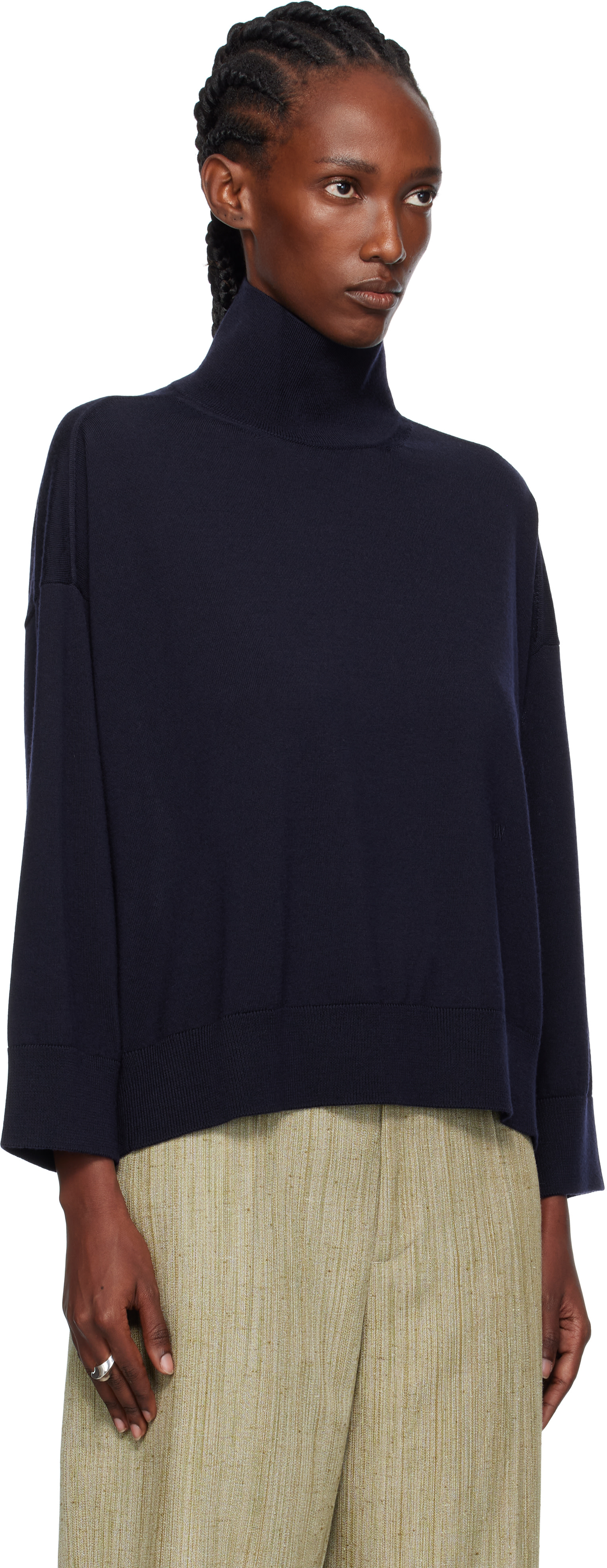 Bottega Veneta: Navy Classic Wool Turtleneck | SSENSE