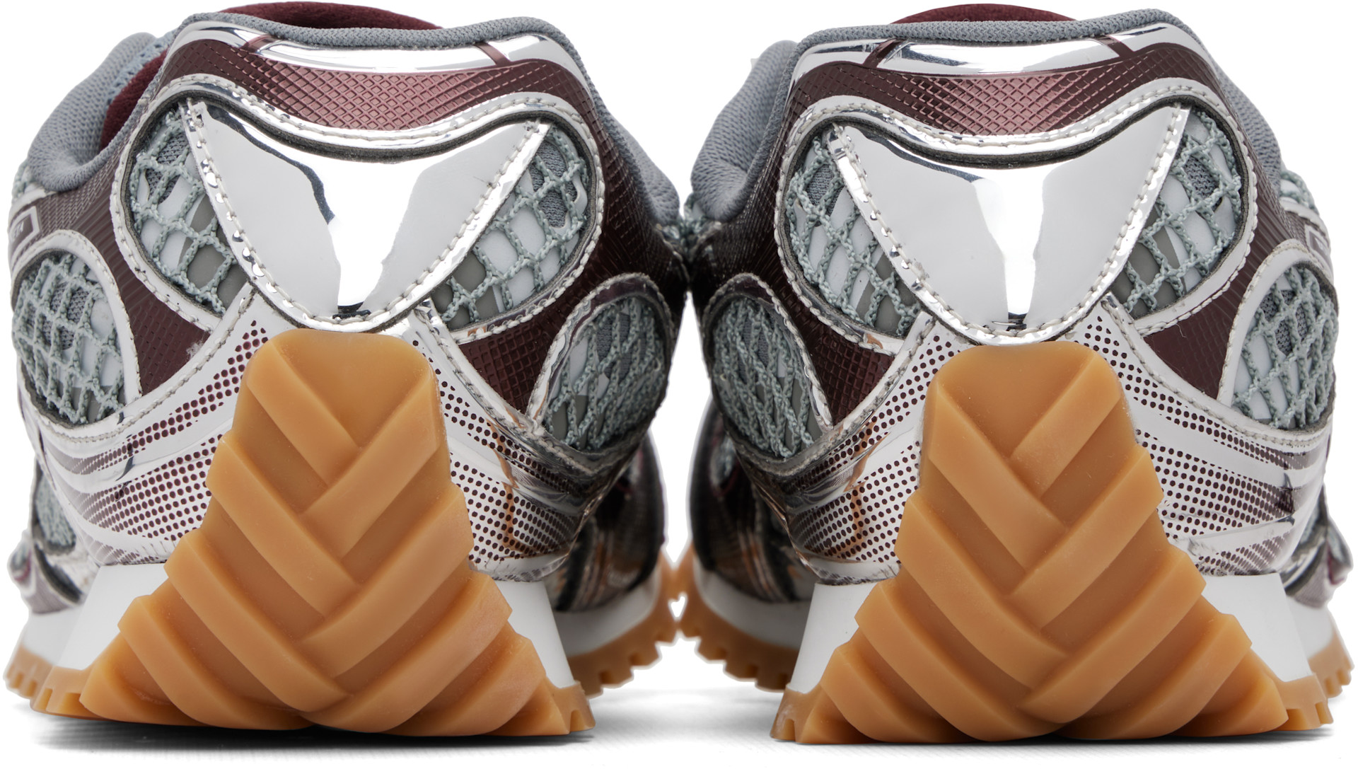 Bottega Veneta: Burgundy & Silver Orbit Sneakers | SSENSE