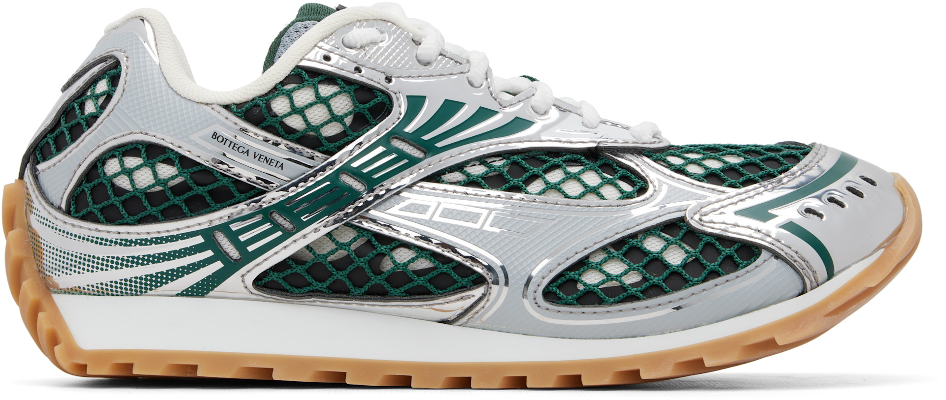 Bottega Veneta: Green & Silver Orbit Sneakers | SSENSE