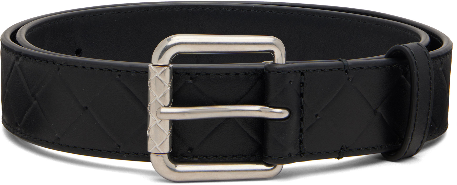 Bottega Veneta: ブラック Intrecciato Stamp ベルト | SSENSE 日本