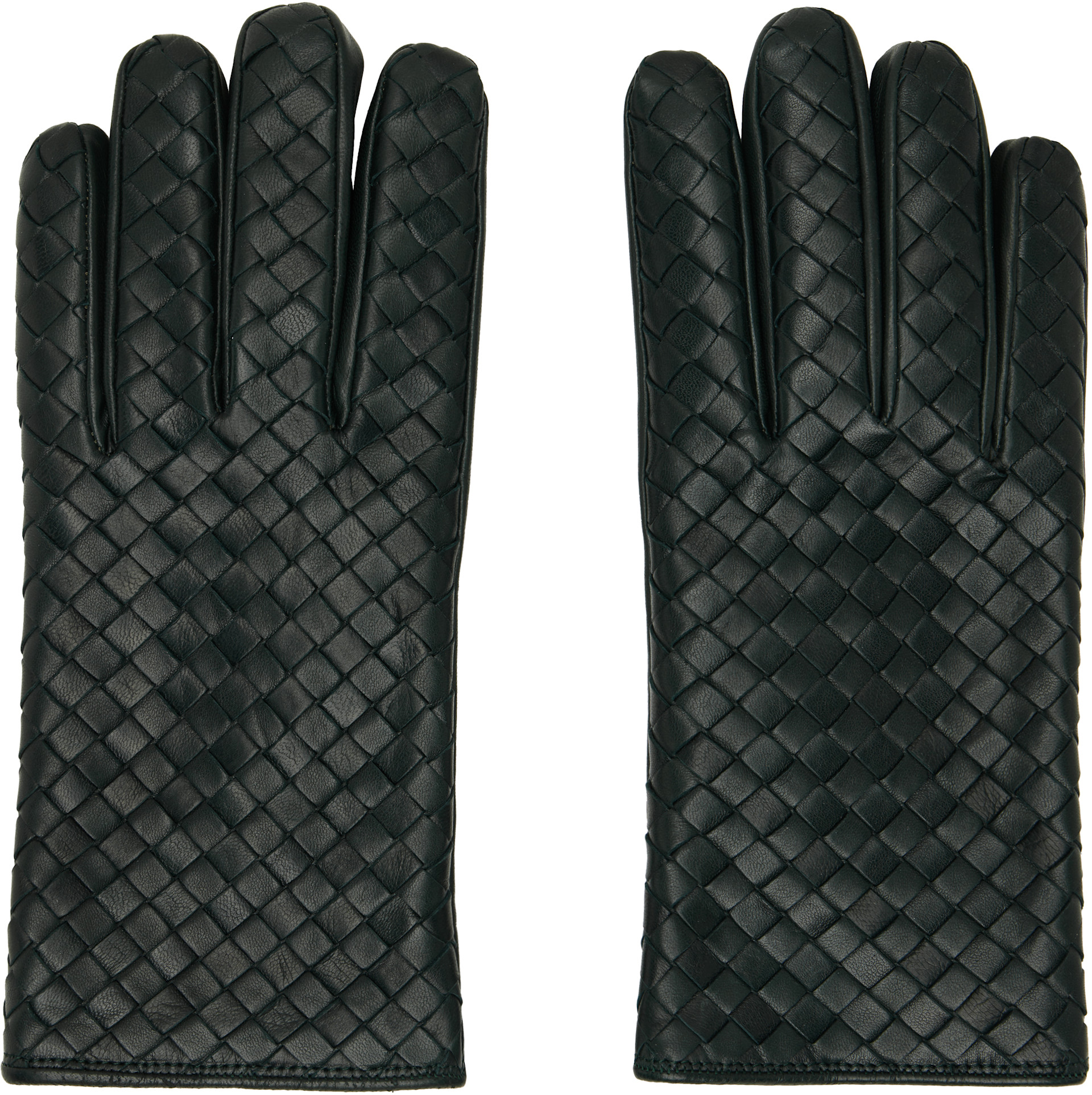 Bottega Veneta: Green Intrecciato Leather Gloves | SSENSE