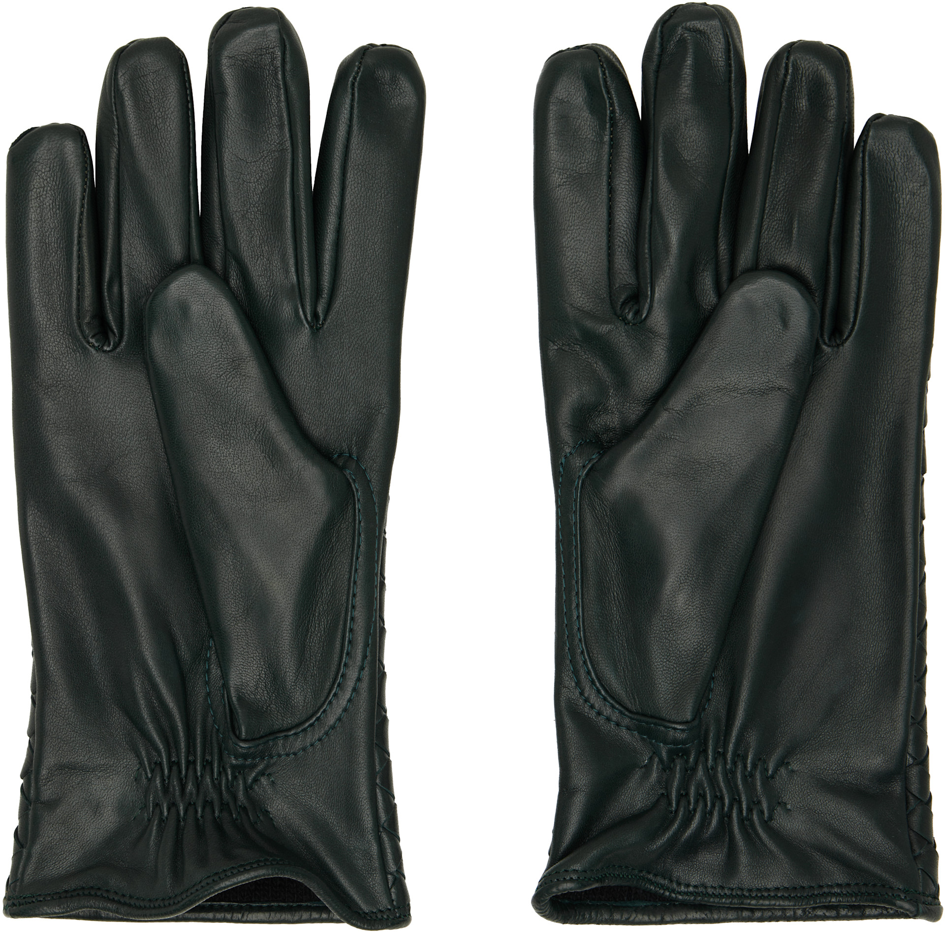 Bottega Veneta: Green Intrecciato Leather Gloves | SSENSE