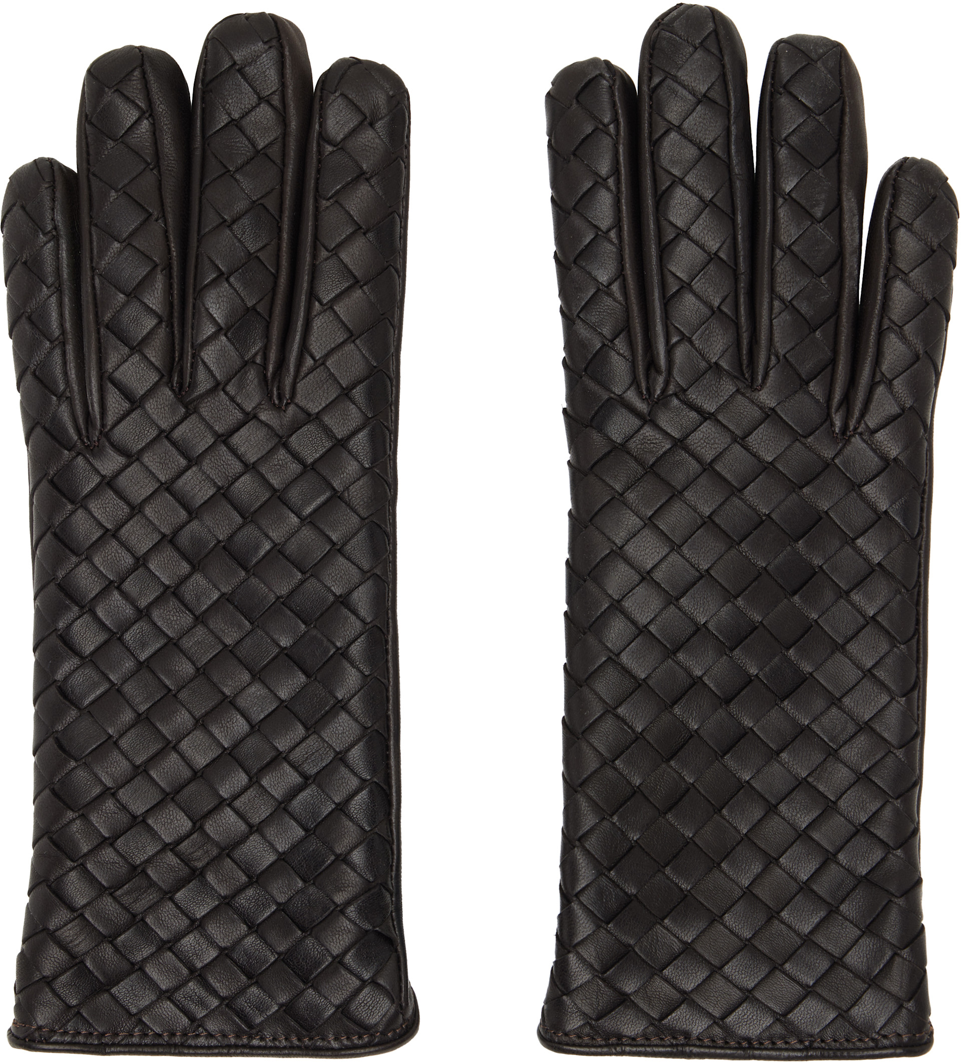 Bottega Veneta: ブラウン Intrecciato レザーグローブ | SSENSE 日本