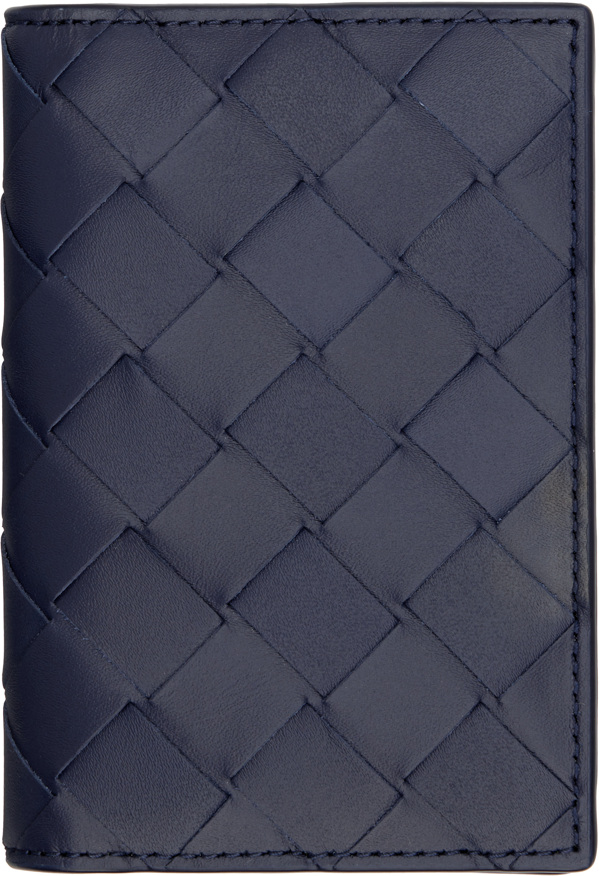 Bottega Veneta: Navy Intrecciato Flap Card Holder | SSENSE