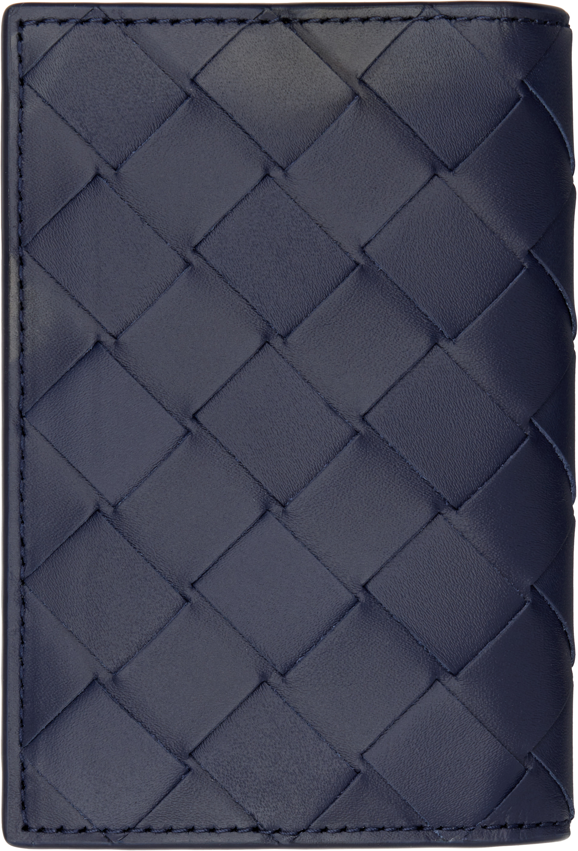 Bottega Veneta: Navy Intrecciato Flap Card Holder | SSENSE
