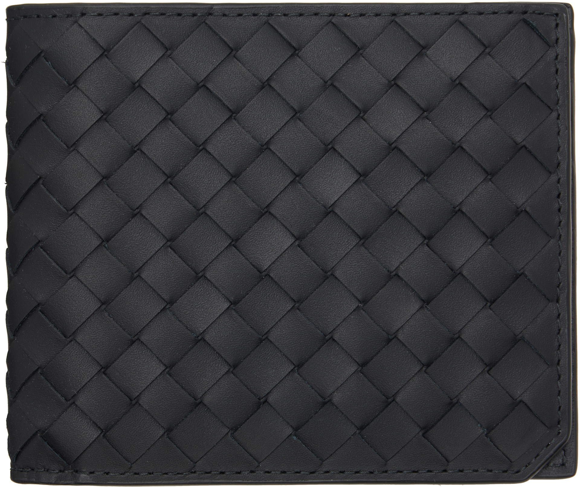 Bottega Veneta: Black Intrecciato Piccolo Bi-Fold Wallet | SSENSE