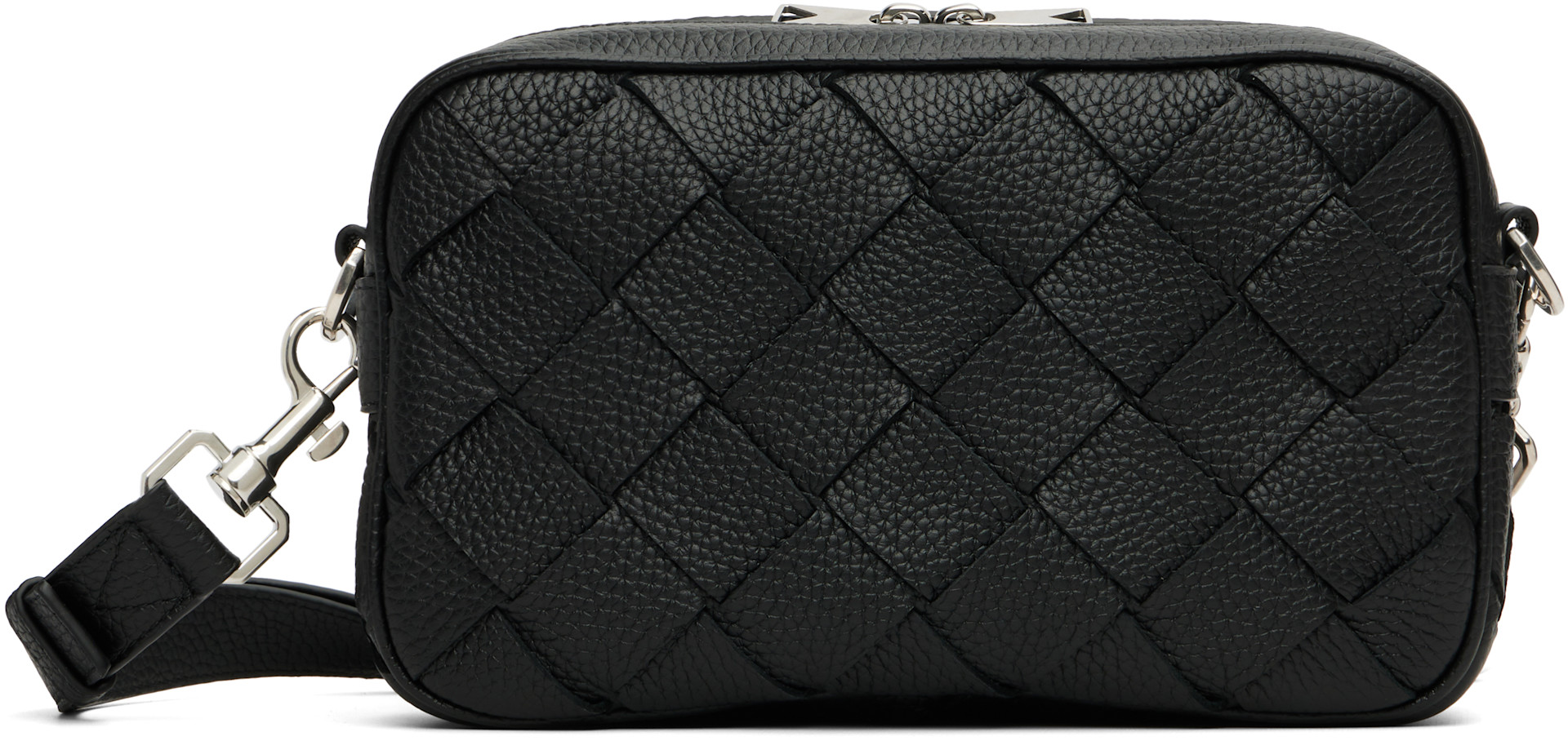 Bottega Veneta: ブラック スモール Intrecciato カメラバッグ