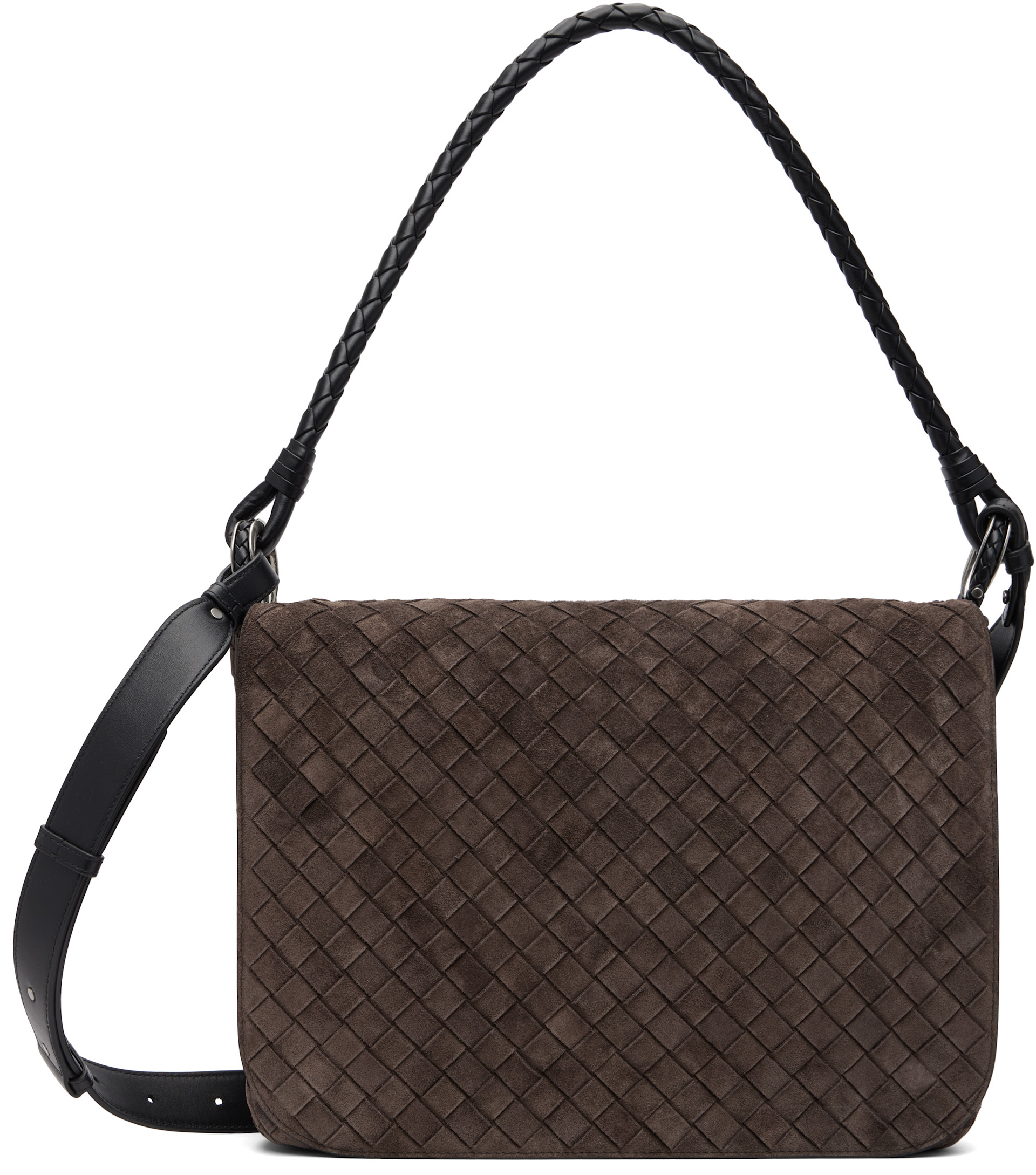 Bottega Veneta: ブラウン Swing Intrecciato スエード バッグ