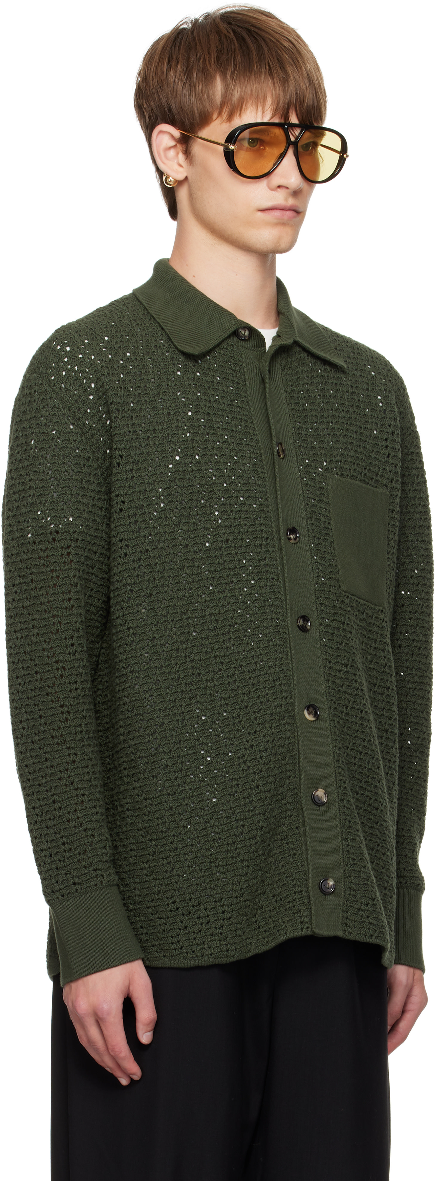 Bottega Veneta ニット スウェット Bottega Veneta: Green Cotton Crochet Cardigan | SSENSE