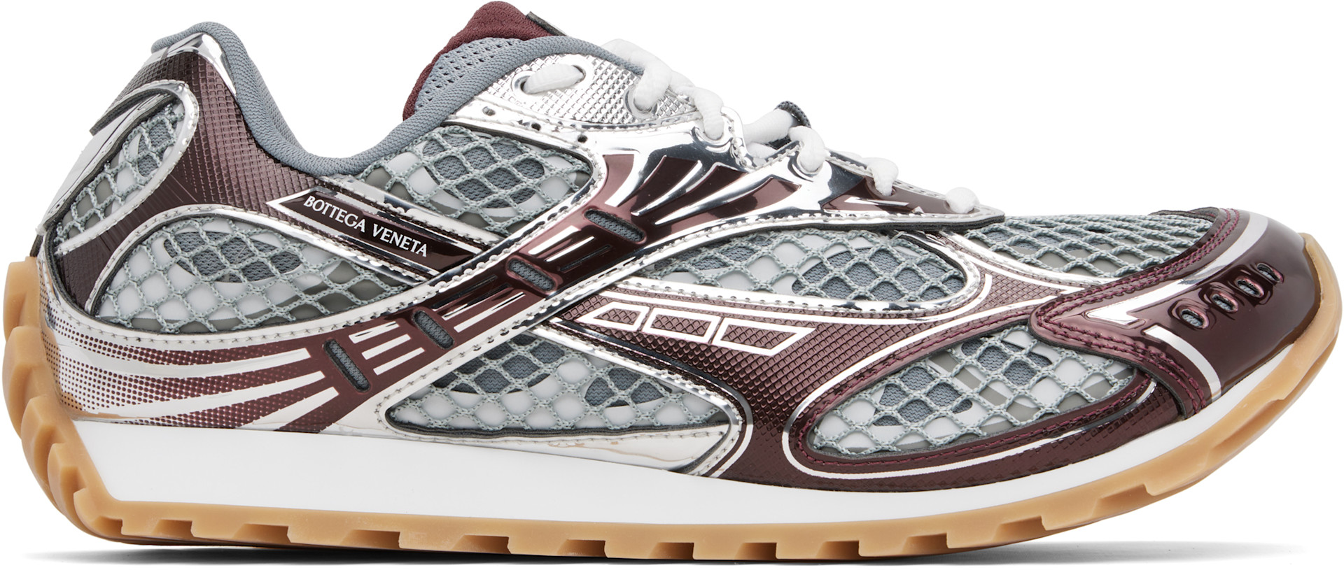 BOTTEGA VENETA スニーカー グレー レッド Bottega Veneta: Burgundy & Silver Orbit Sneakers | SSENSE