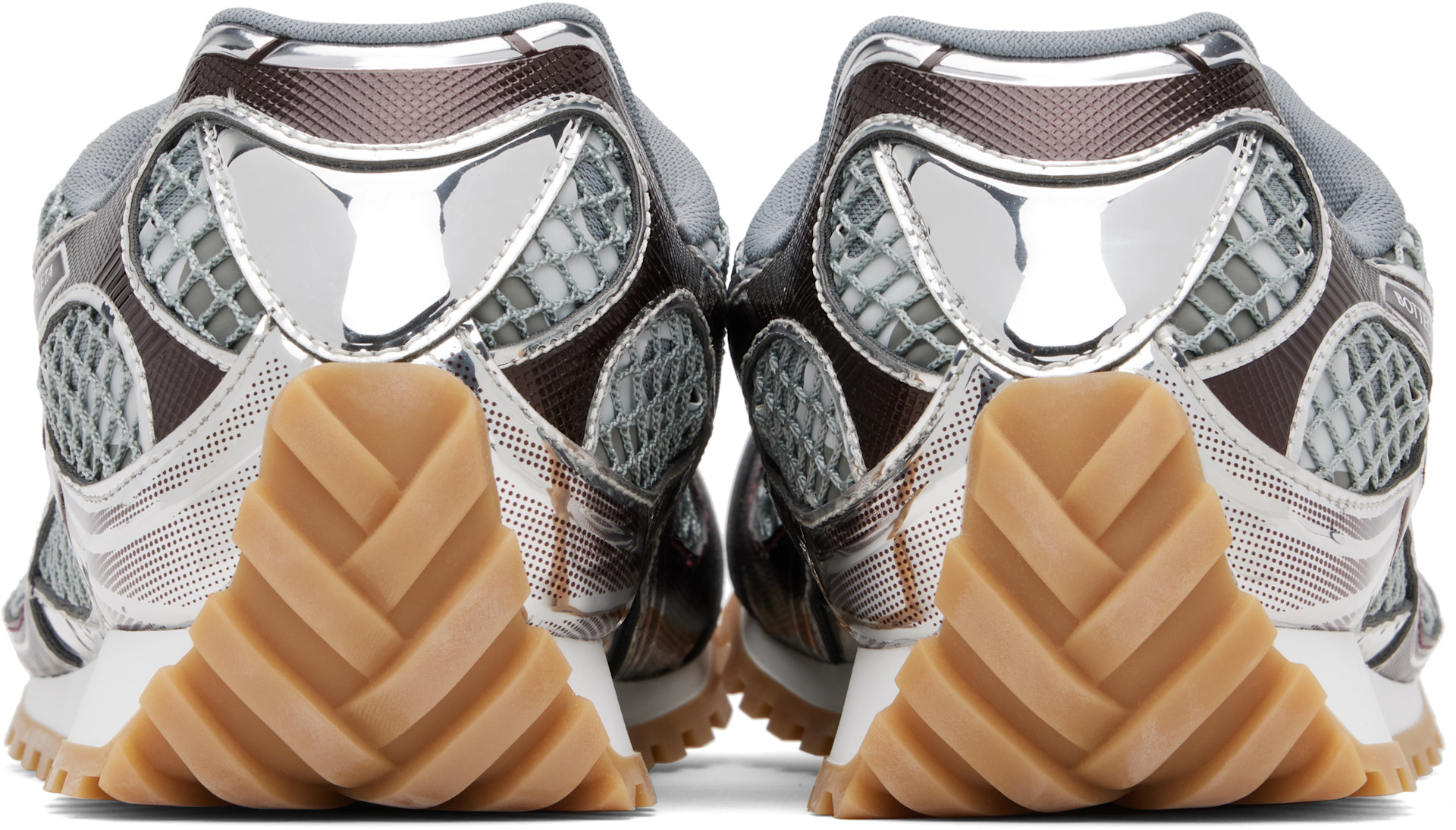 Bottega Veneta: Burgundy & Silver Orbit Sneakers | SSENSE