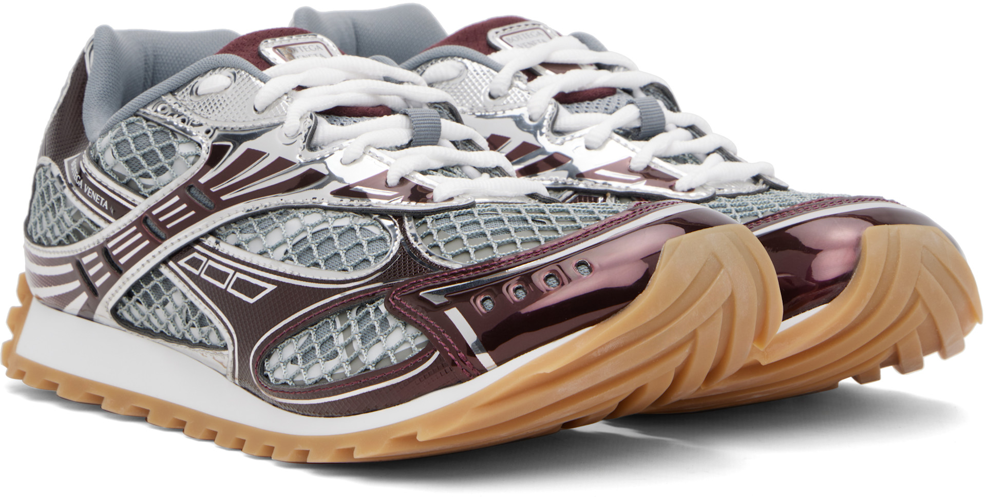 BOTTEGA VENETA スニーカー グレー レッド Bottega Veneta: Burgundy & Silver Orbit Sneakers | SSENSE