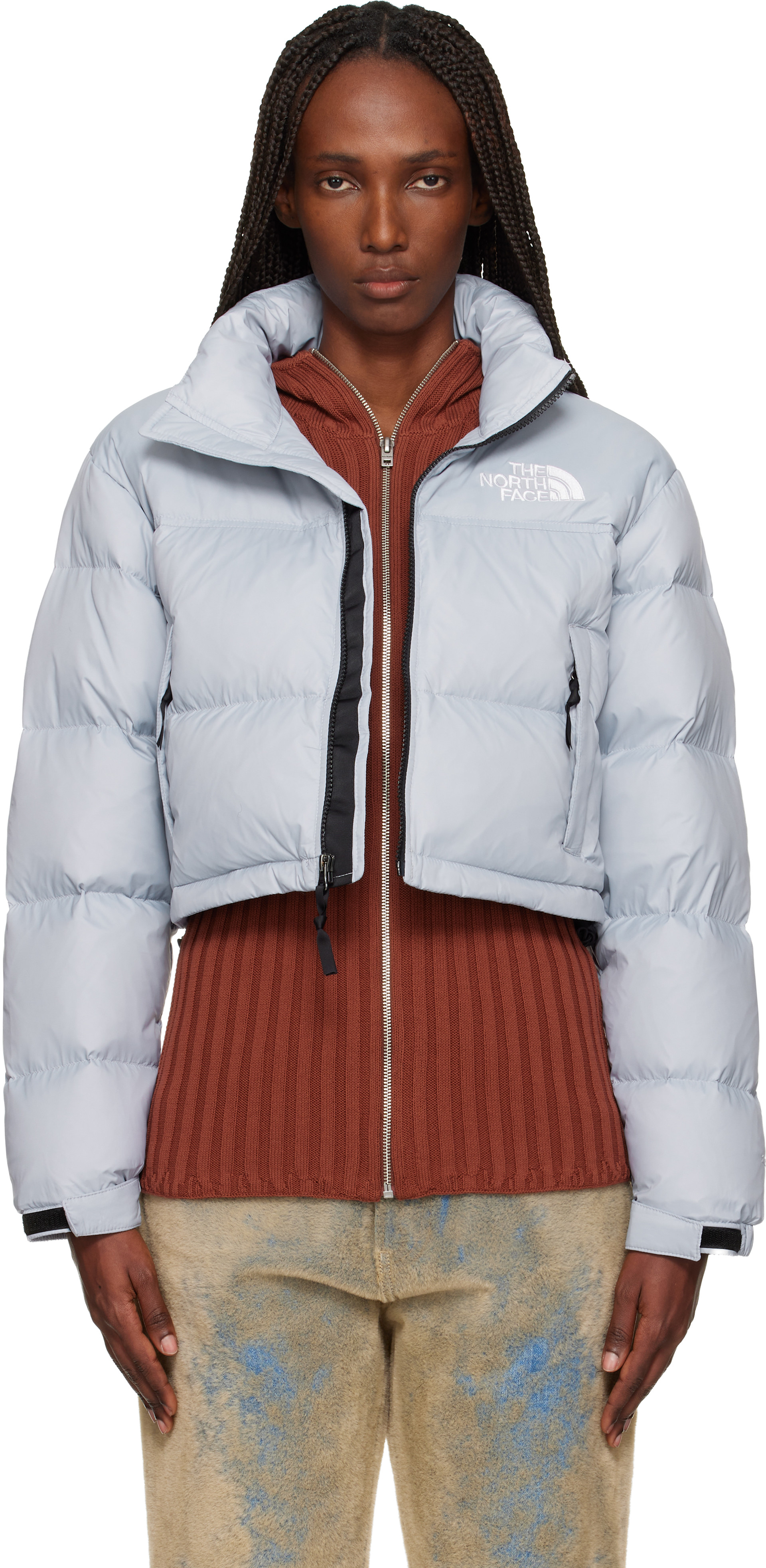 The North Face: Blue Nuptse Short Down Jacket | SSENSE