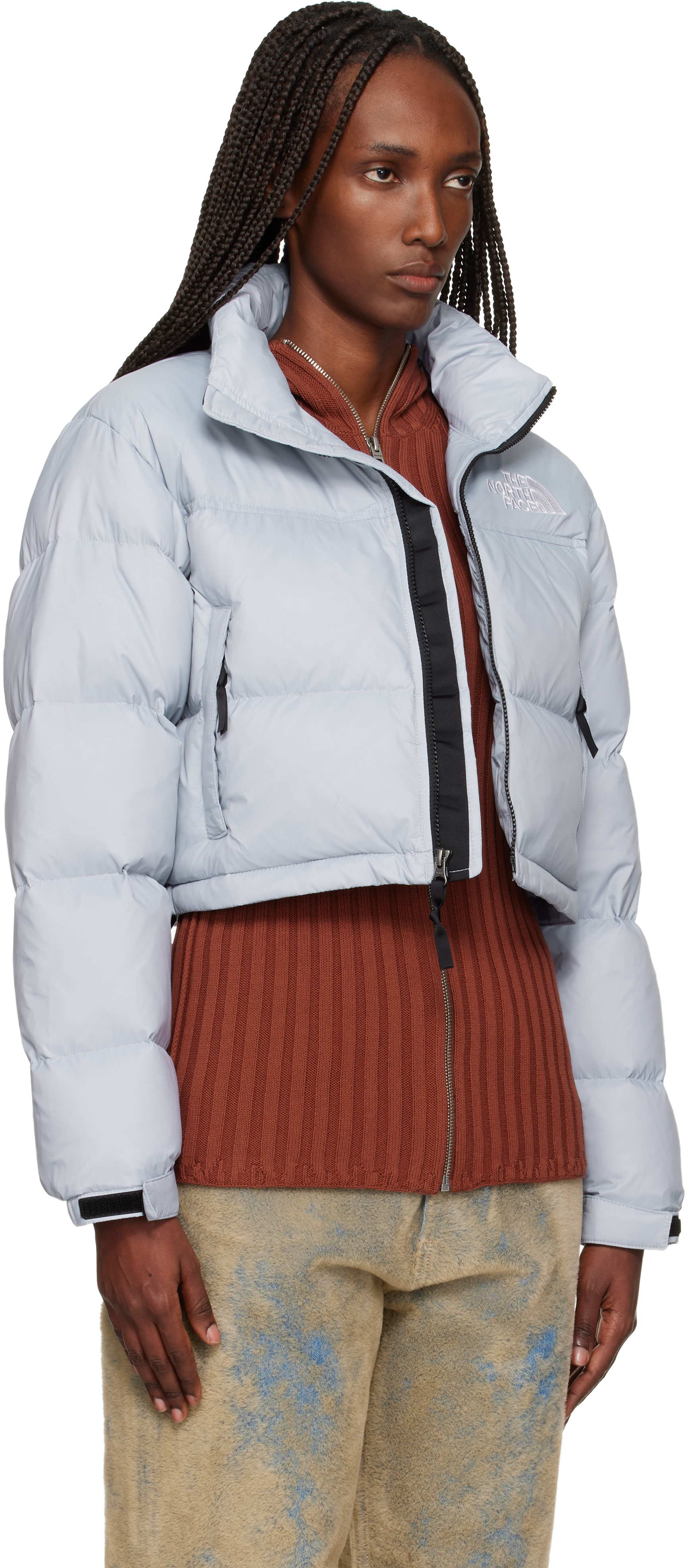 The North Face: Blue Nuptse Short Down Jacket | SSENSE
