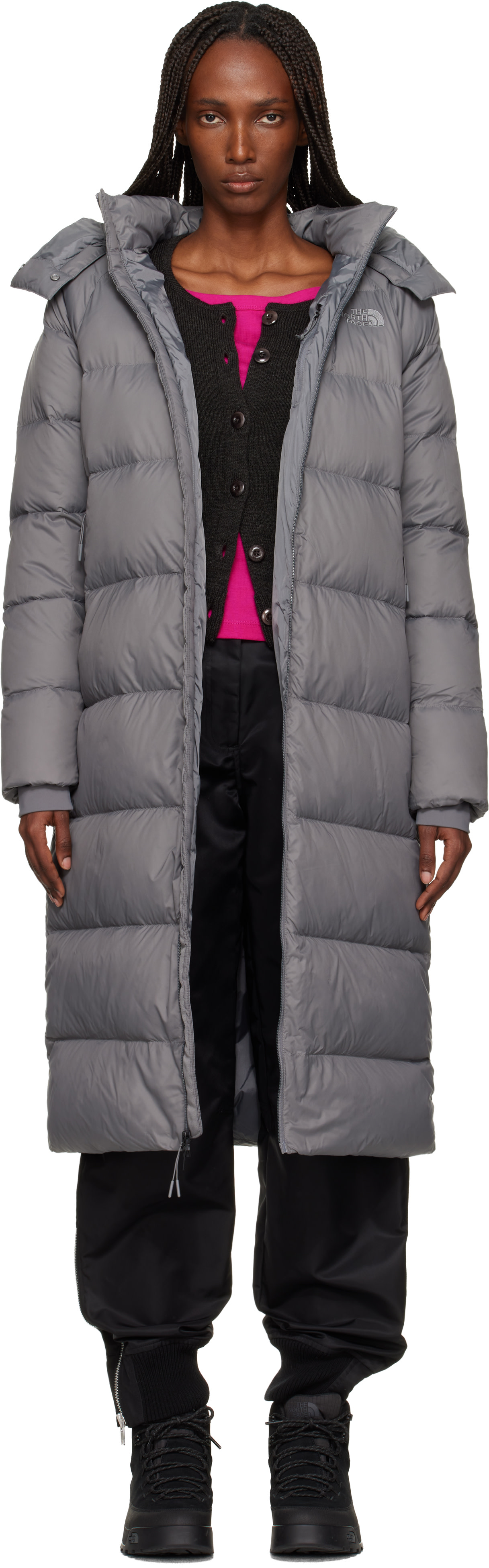 The North Face: Gray City Long Hooded Down Jacket | SSENSE