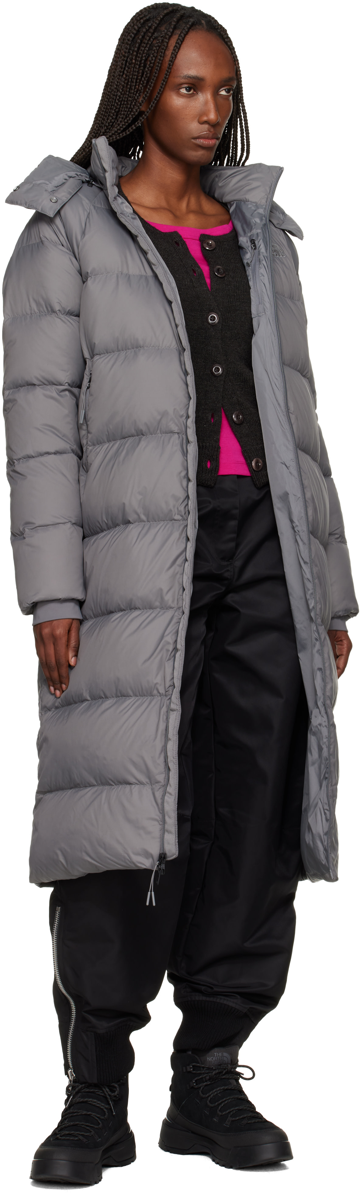 The North Face: Gray City Long Hooded Down Jacket | SSENSE