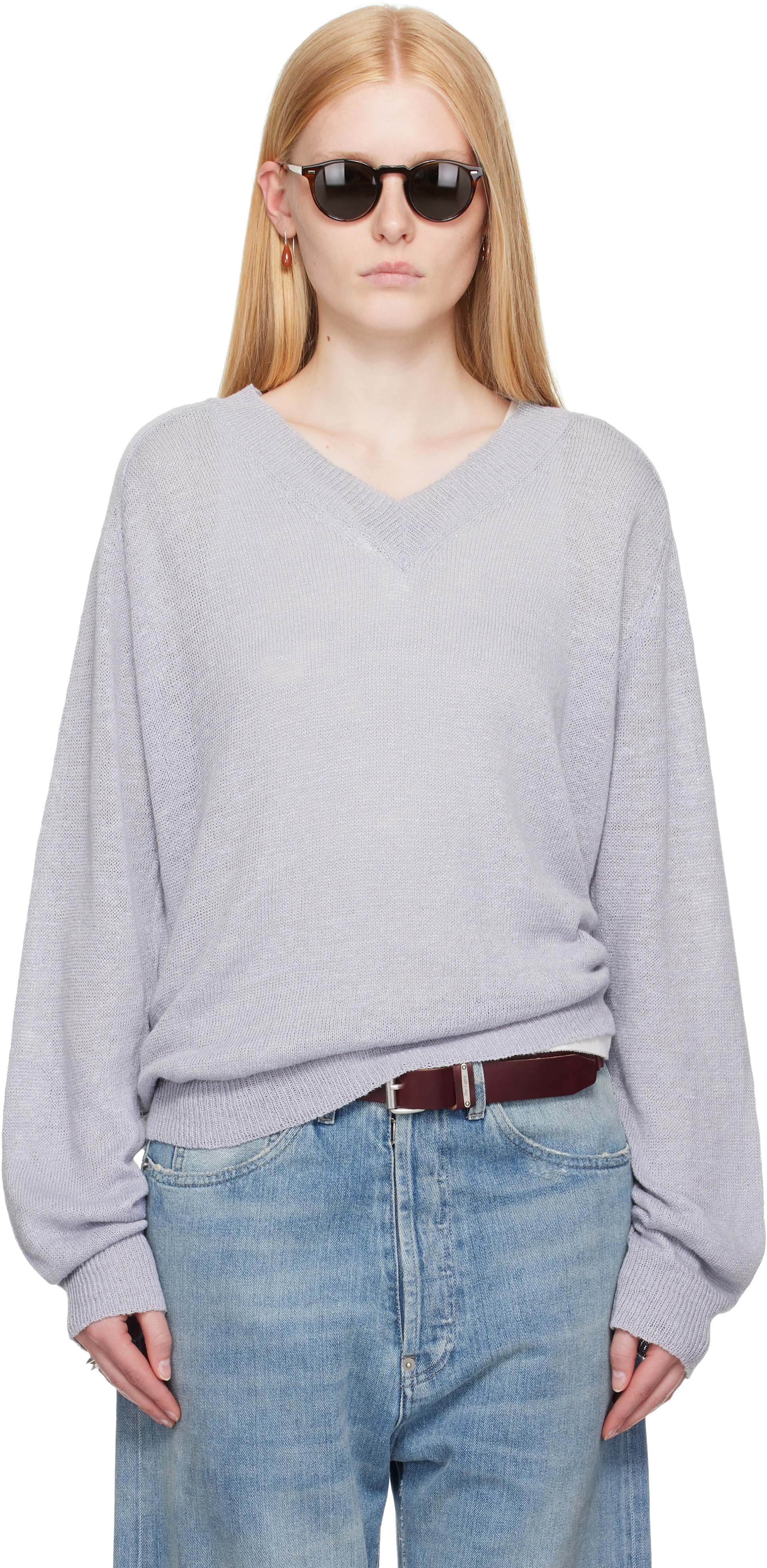 L'AppartementTWINS FLORENCE】VNECK KNIT OUR LEGACY: Blue Rue V-Neck Sweater | SSENSE