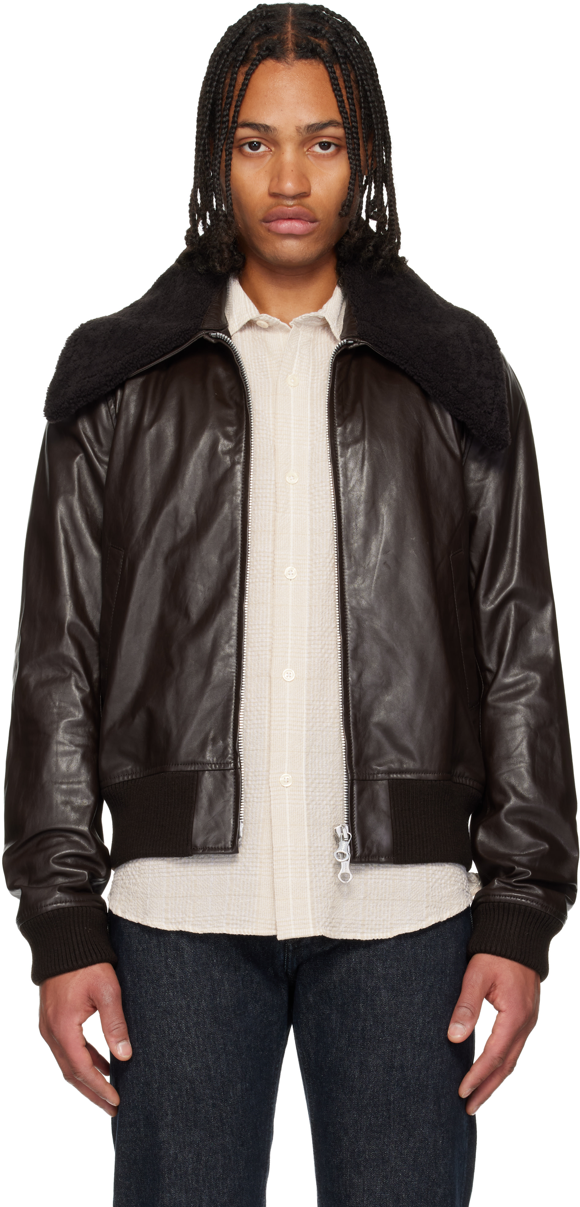 OUR LEGACY: Brown Pharos Leather Bomber Jacket | SSENSE