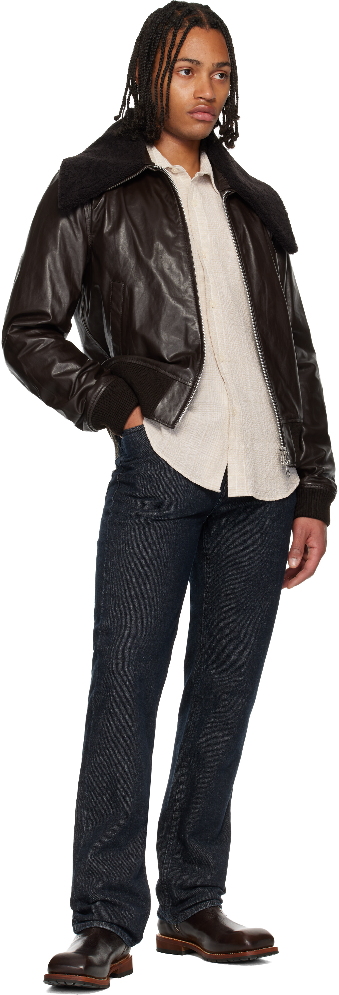 OUR LEGACY: Brown Pharos Leather Bomber Jacket | SSENSE