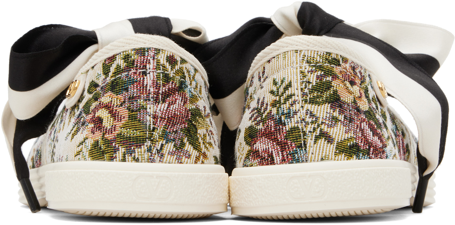 Valentino Garavani: Beige Bow Floral Jacquard Sneakers | SSENSE