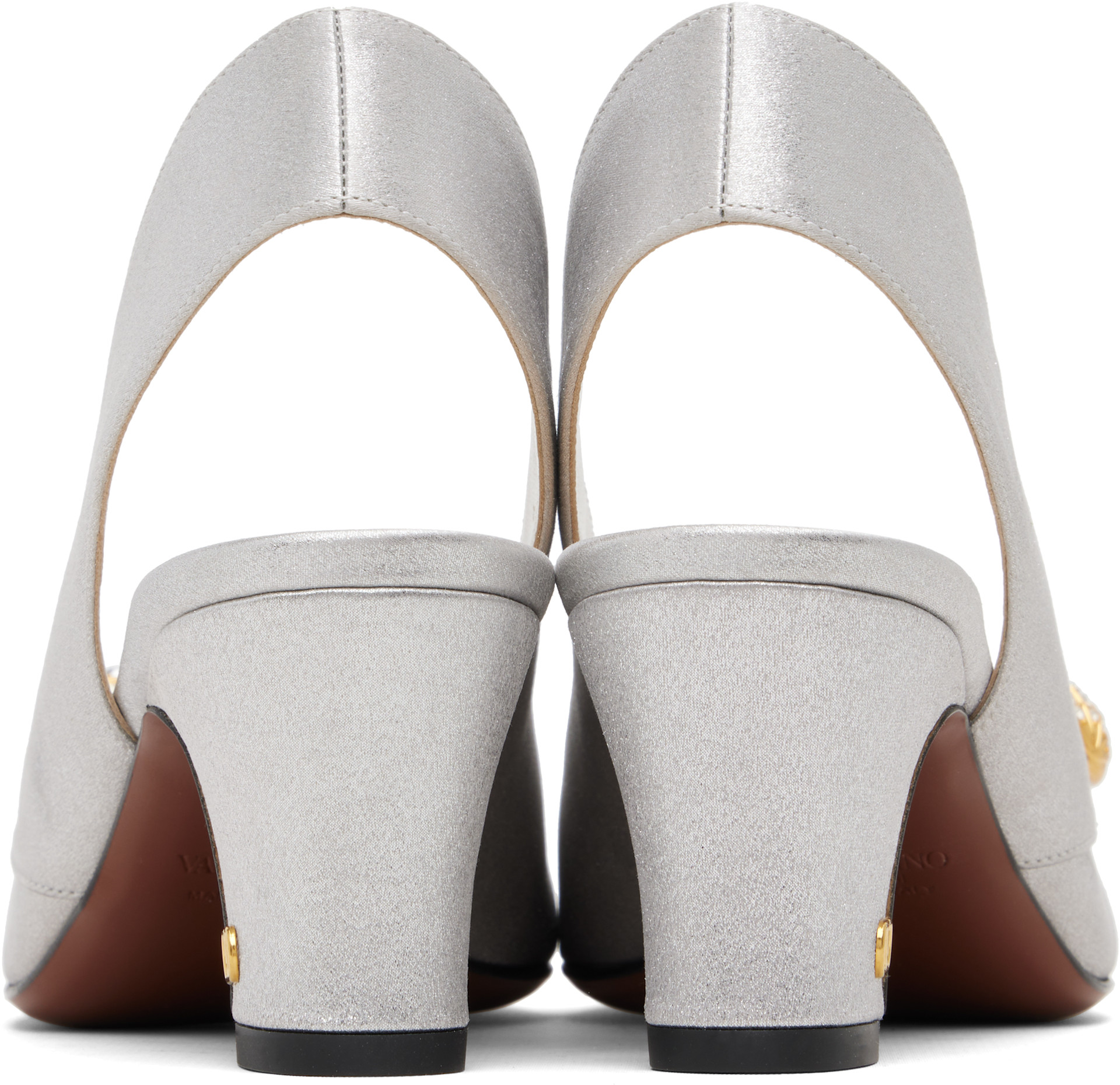 Valentino Garavani: Silver Adamantine Slingback Glitter Fabric