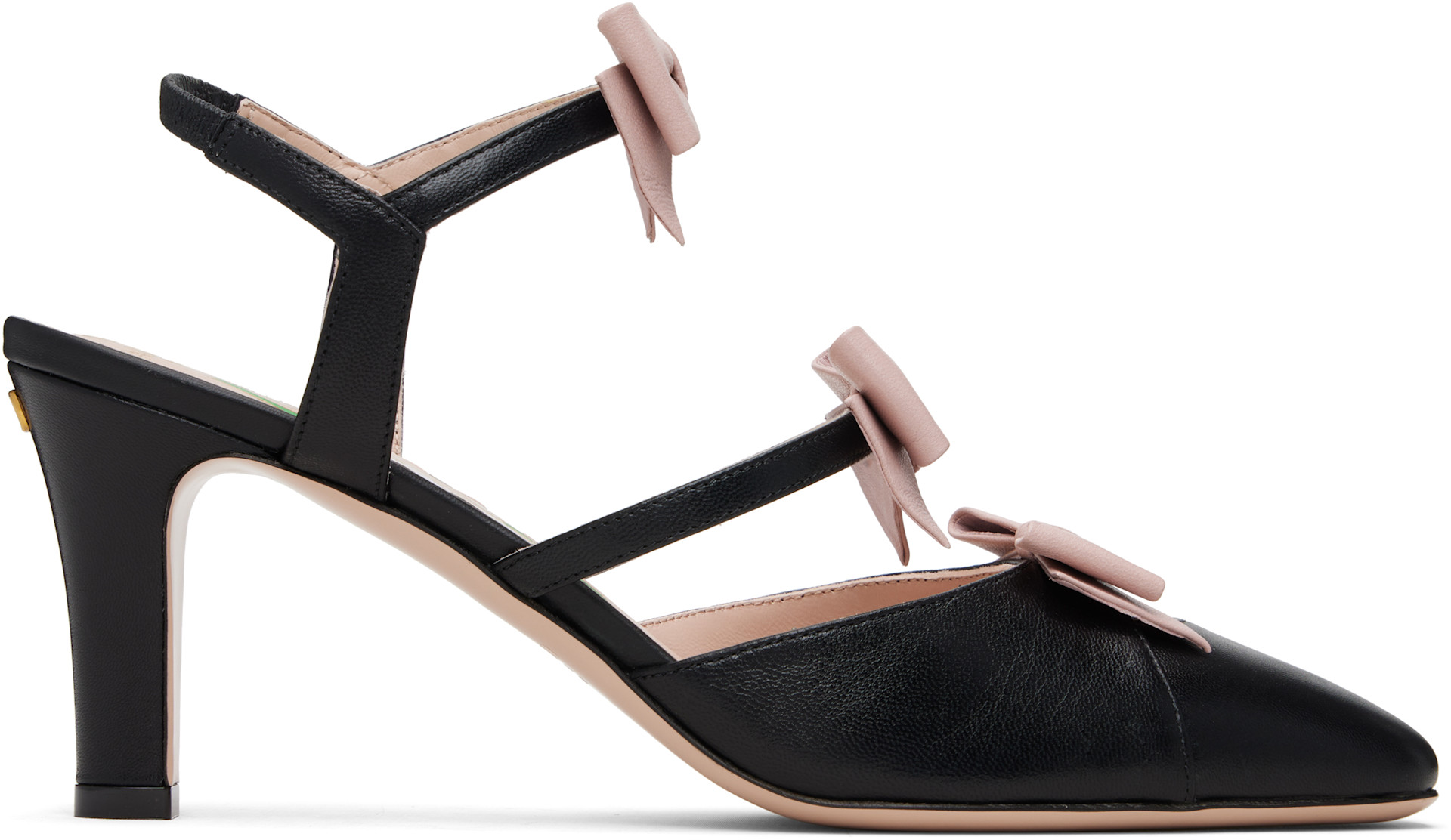Valentino Garavani: ブラック レザー Bow スリングバックヒール 