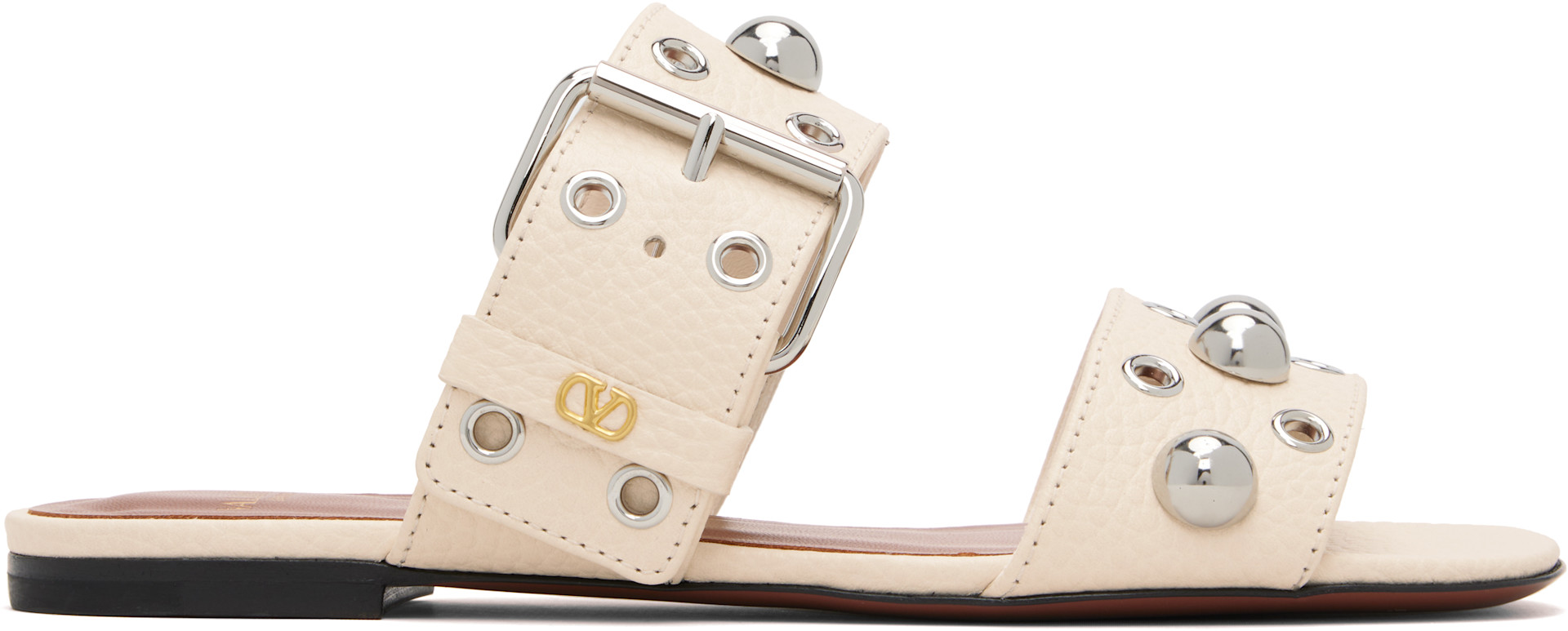 Valentino Garavani: オフホワイト Nellcôte スライドサンダル