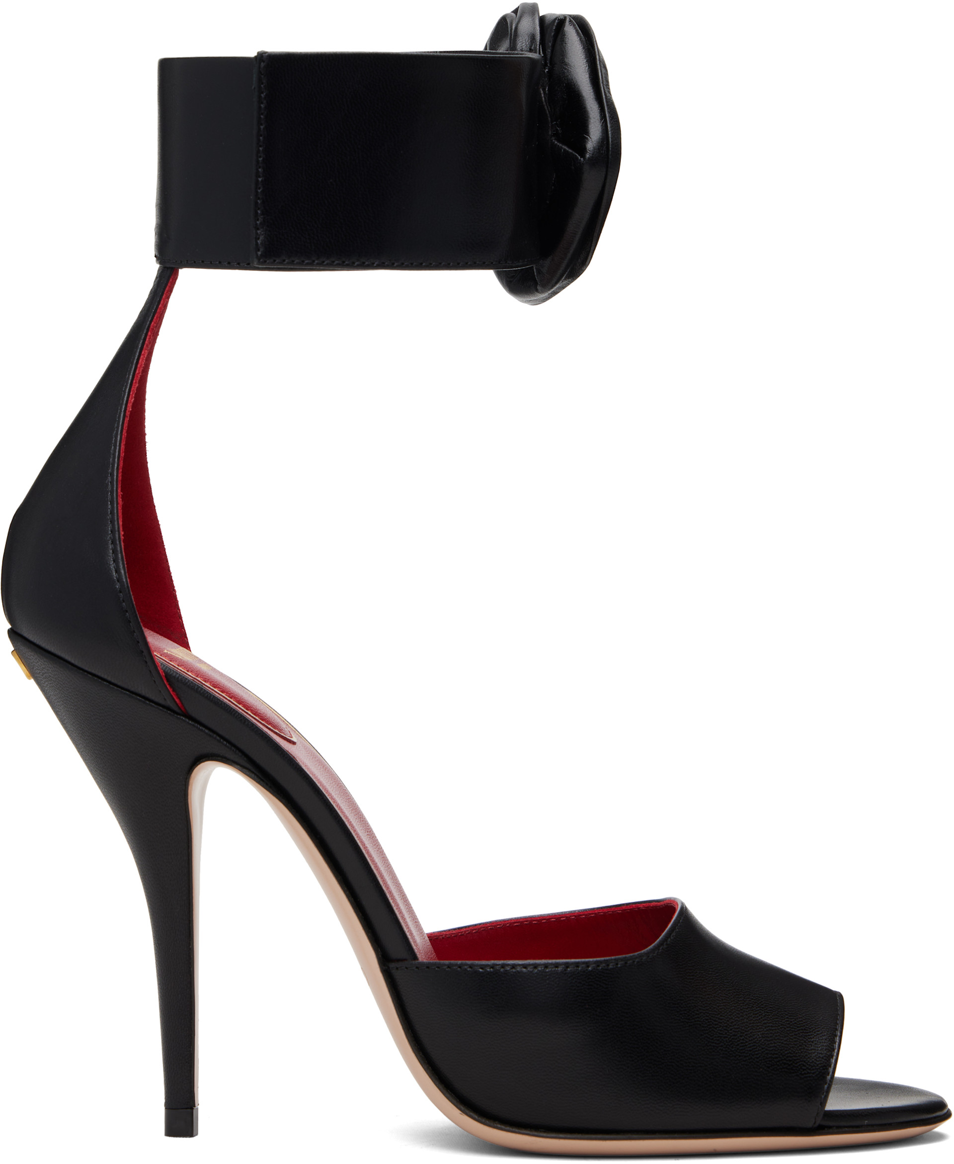 Valentino Garavani: ブラック Drip Rose キッドスキン ヒールサンダル 