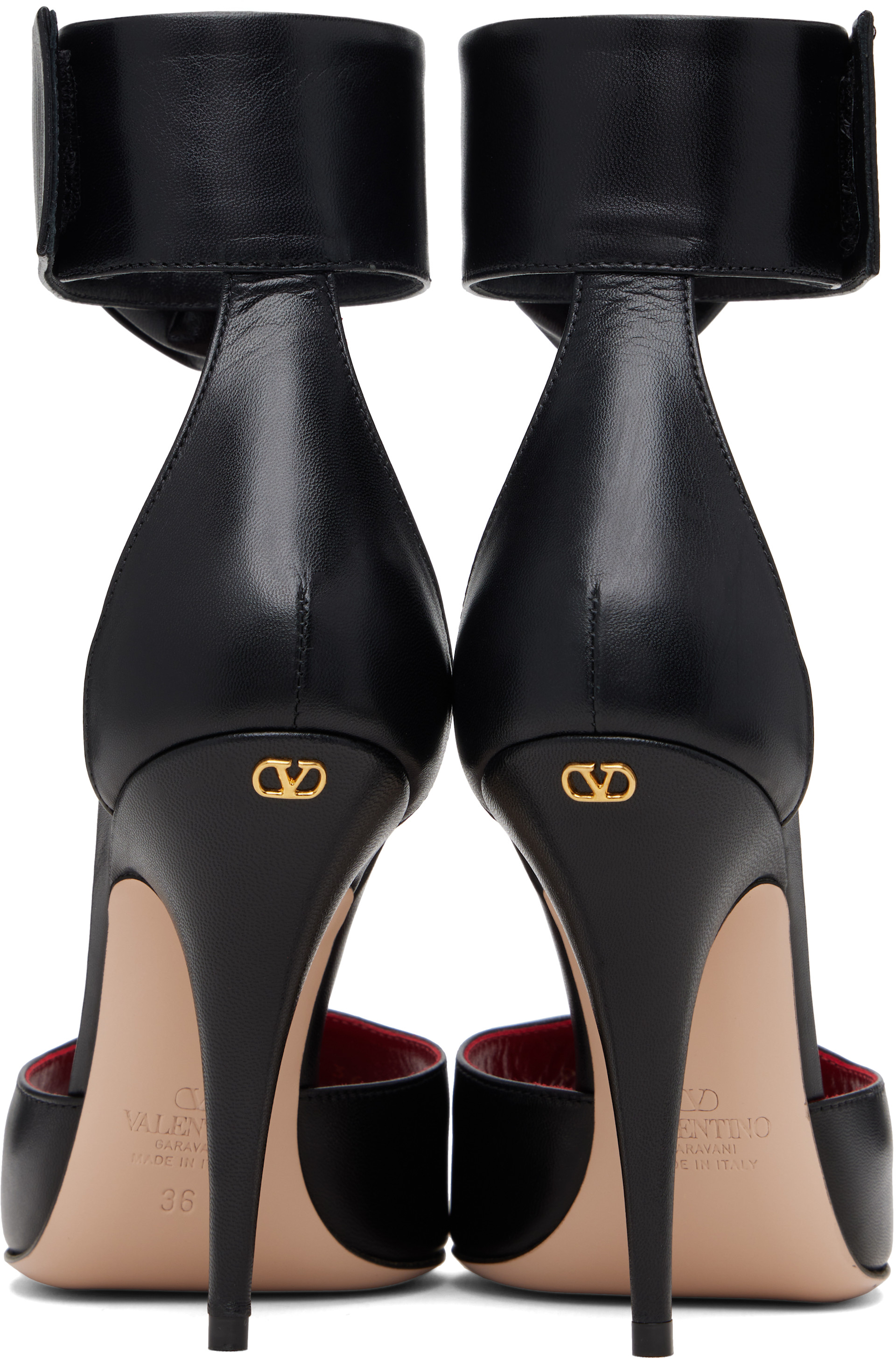 Valentino Garavani: ブラック Drip Rose キッドスキン ヒールサンダル 