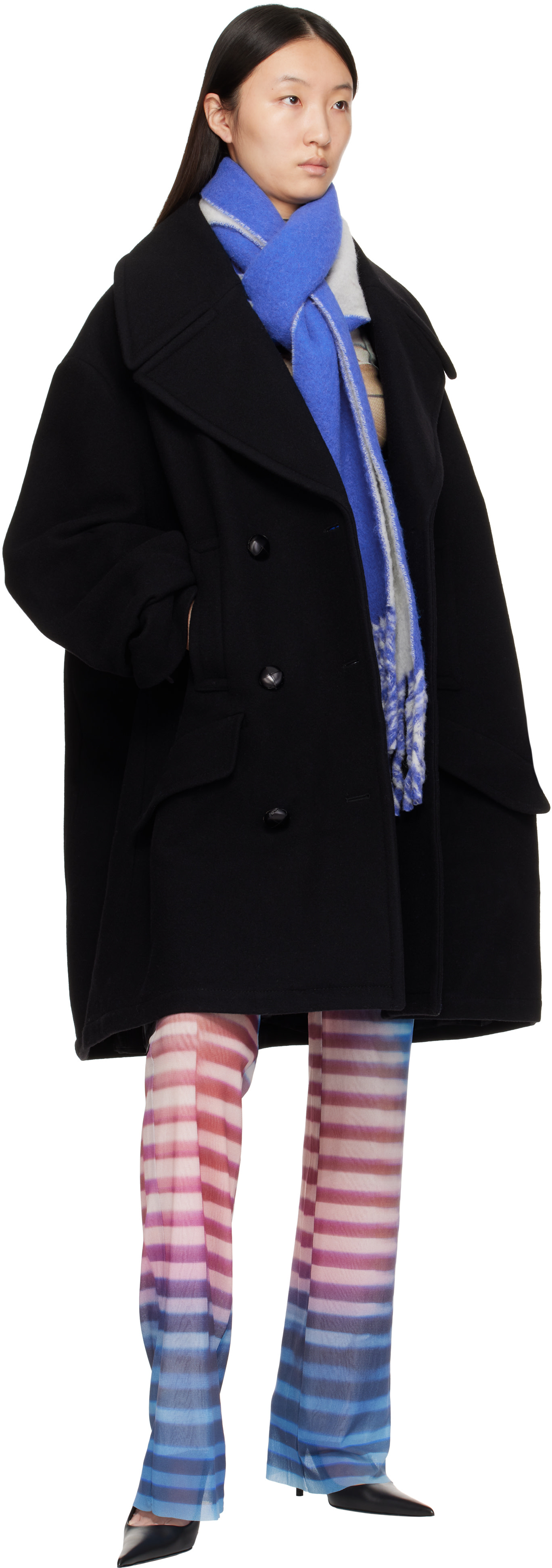 Jean Paul Gaultier: Blue & Gray Logo Patch Scarf | SSENSE